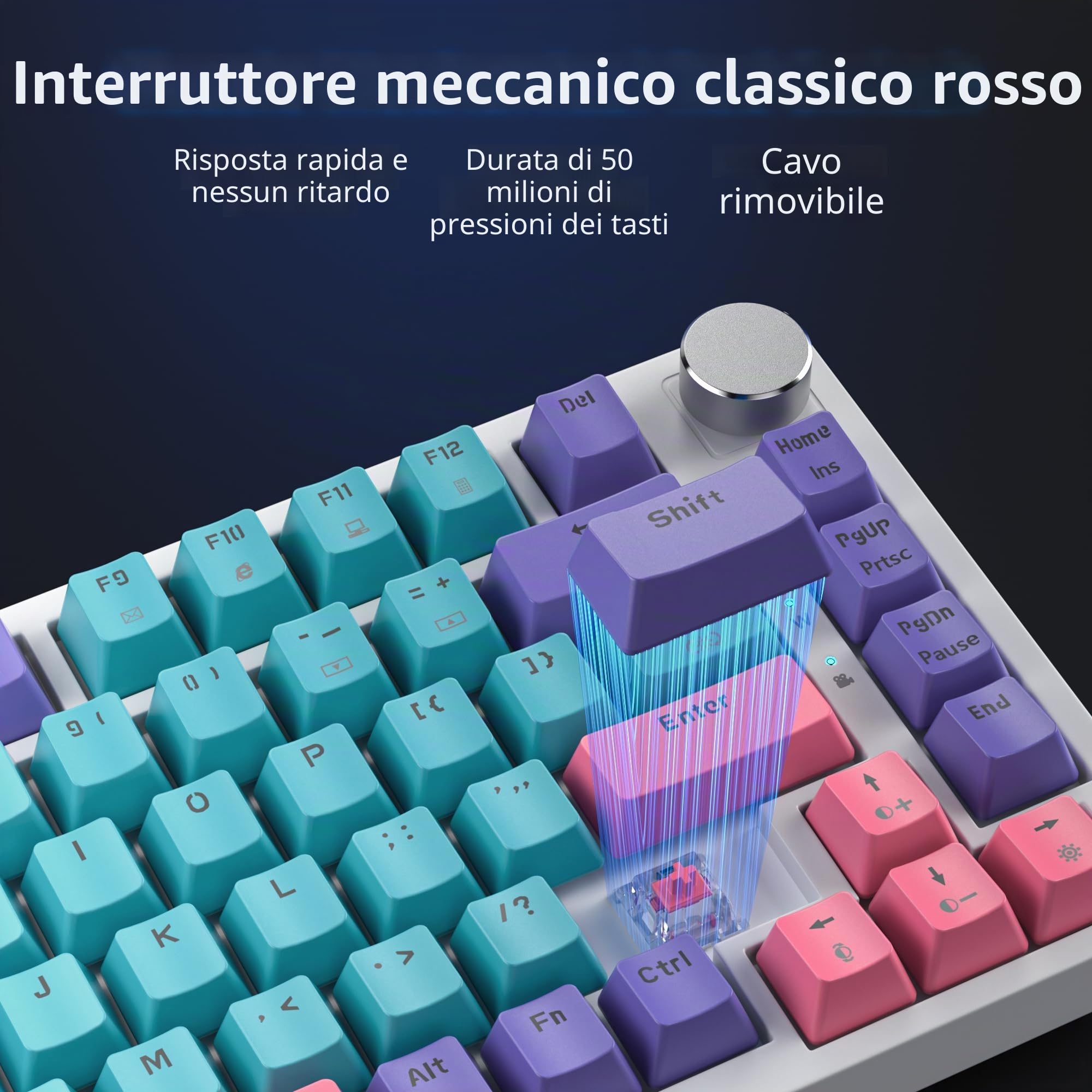 Tastiera meccanica con guarnizione al 75%, tastiera RGB meccanica cablata personalizzata TKL al 75% sostituibile a caldo con cuscinetti fonoassorbenti, QWERTY americana programmabile