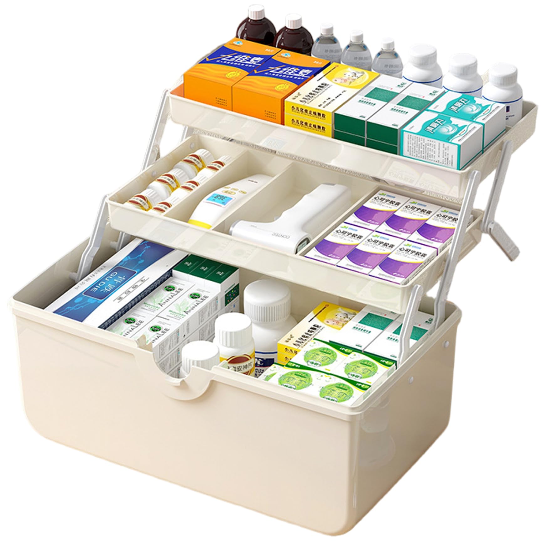 Boîte de médecine portable à 3 niveaux et organisateur de rangement pliant pour la maison