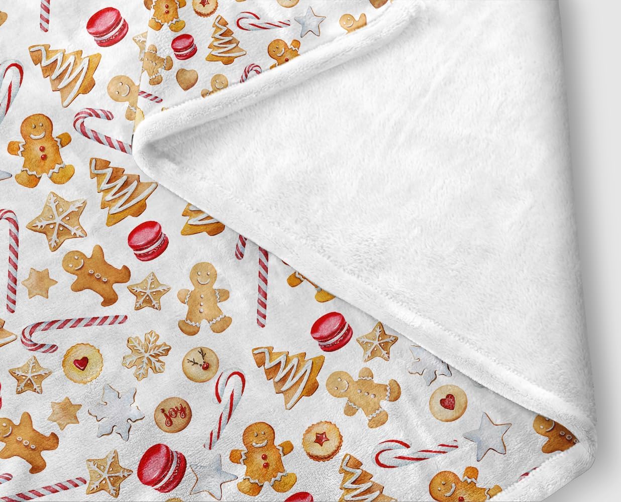 Gingerbread Man Soft Flannel Throw Blanket, Cute White Xmas Candy Cane Glove Fleece Bed Blanket Vertical Soft Warm Blanket All Season Sofa/Couch/Chair for Child Adults