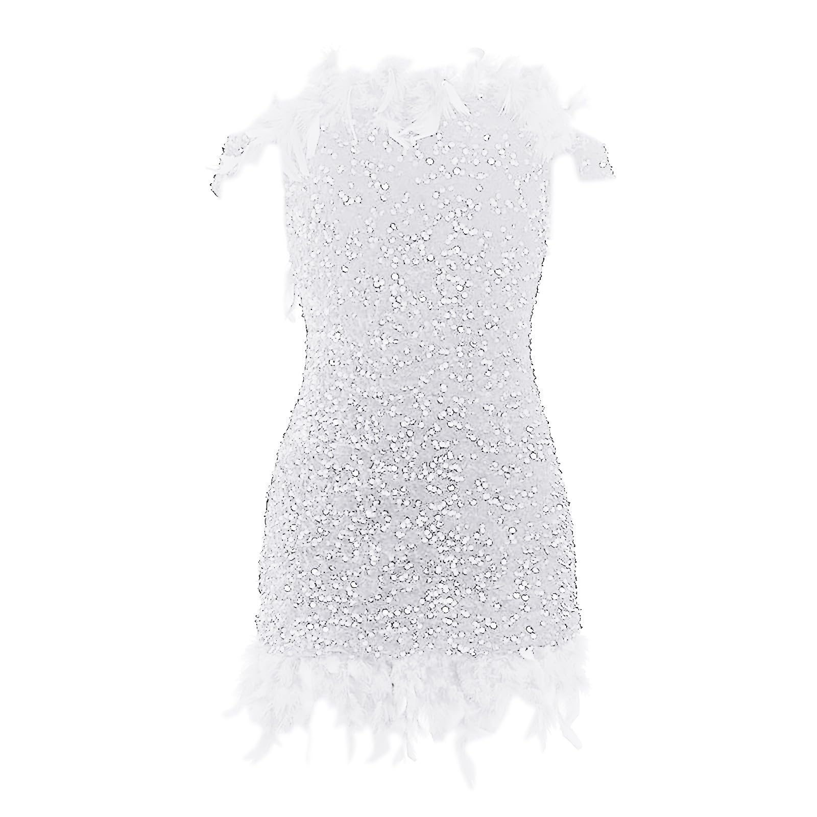 Robe Courte à Paillettes et Plumes pour Femmes, Double épaule, Coupe cintrée, Scintillante, pour Costume Halloween Adolescente