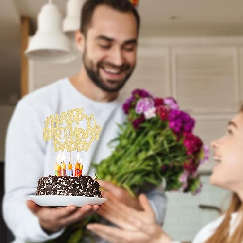 Miniatura 4 de 1 decoración de pastel de feliz cumpleaños para el día del padre, decoración de pastel con purpurina dorada para el Día del Padre, decoración de