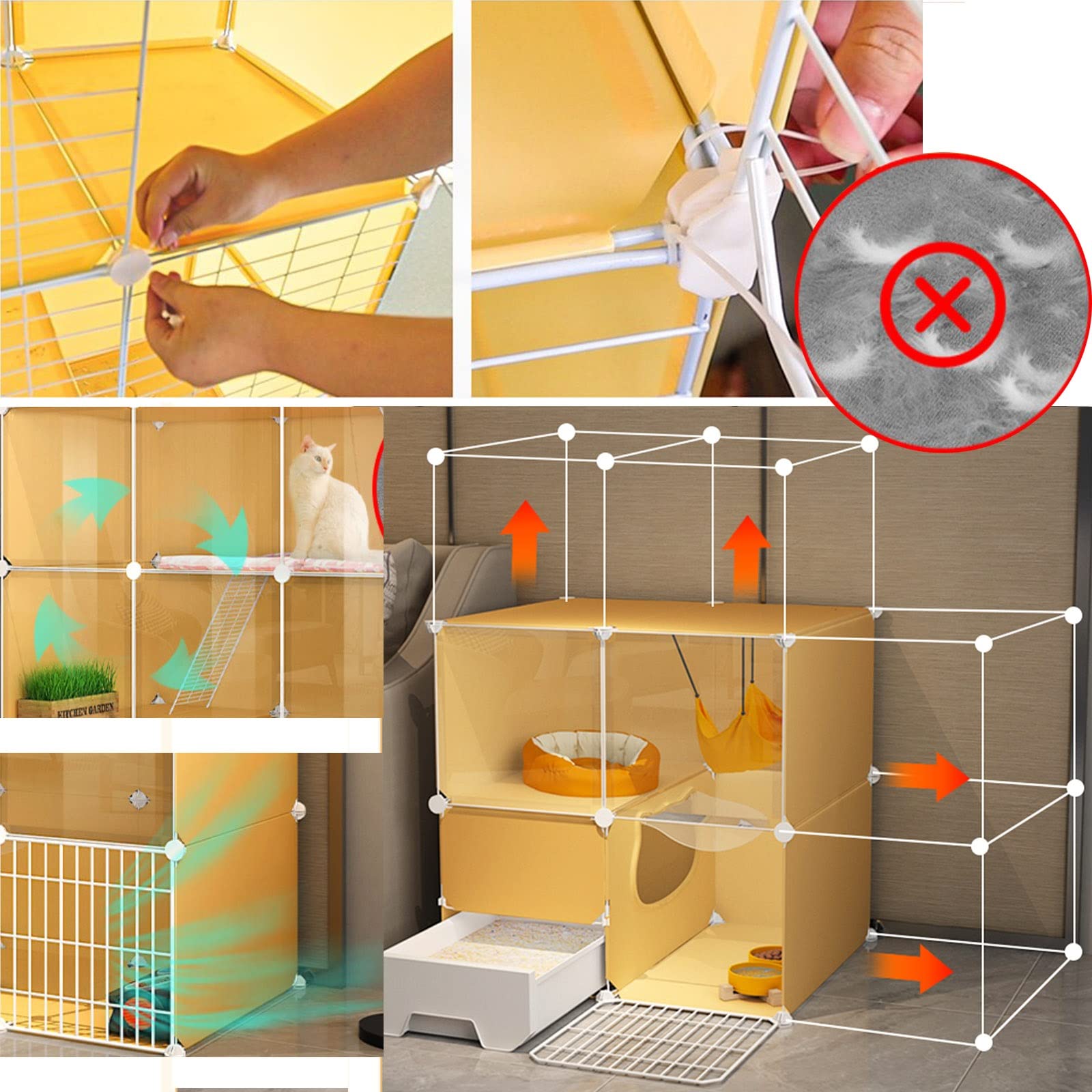 CHEMYO Jaula para Gatos de Interior - Casa de 3 Niveles con Caja de Arena, Perrera Grande