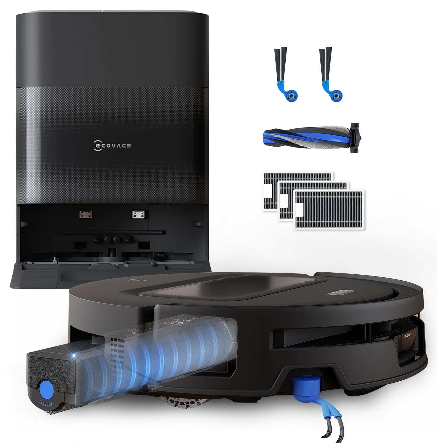 ECOVACS T90 MAX PRO Robot Aspirapolvere Lavapavimenti 40.000 Pa | OZMO ROLLER 3.0, Lavaggio auto., ZeroTangle 4.0 con TruEdge, Lavaggio con Acqua Calda 100 °C, Stazione OMNI Upgrade del T50