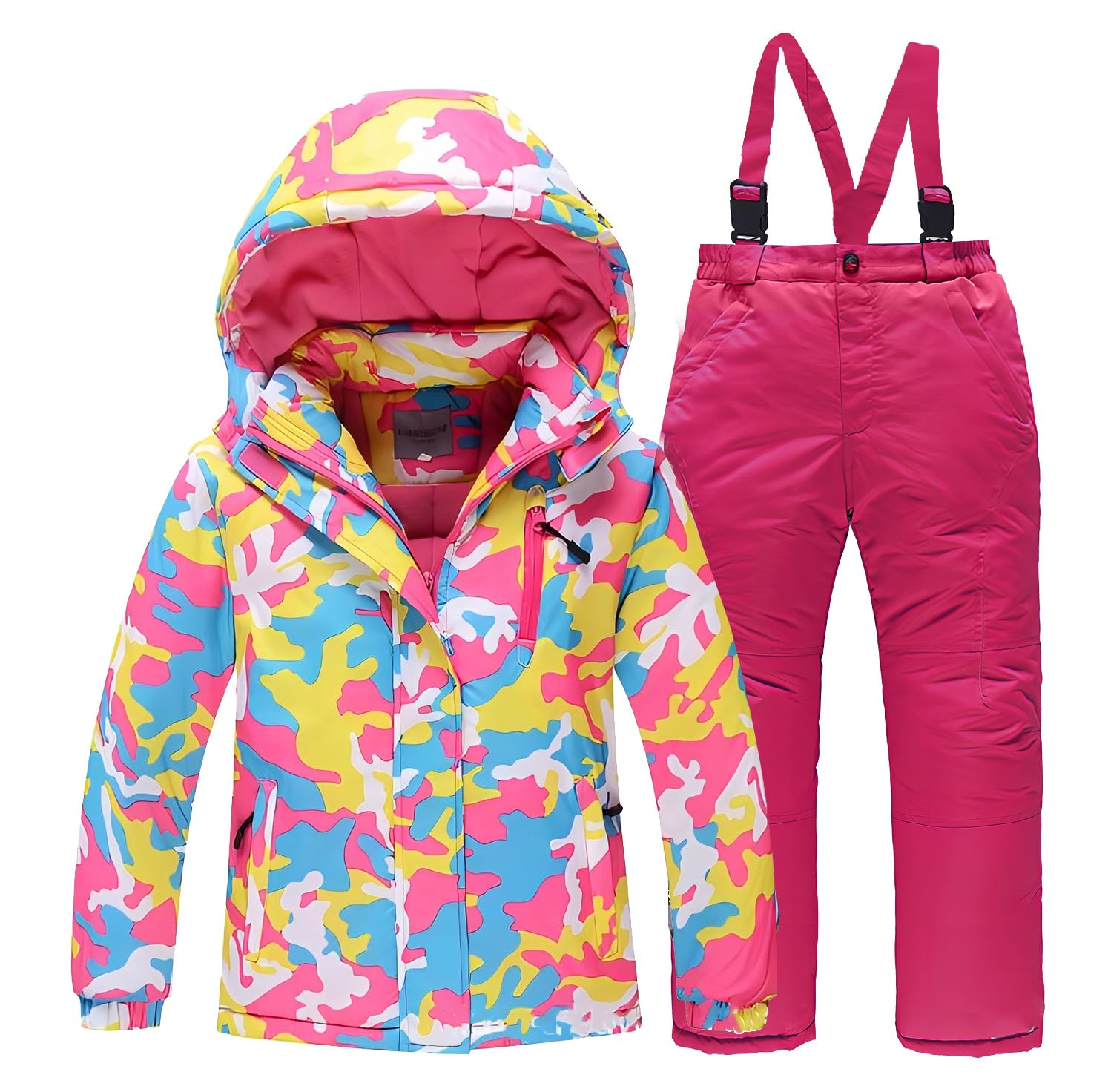 linboo Unisex Kinder Skianzug mit Kapuze Winddicht Wasserdicht Schneeanzug 2 teilig Skijacke + Skihose Verdickte Atmungsaktiv Skioverall für Jungen und Mädchen