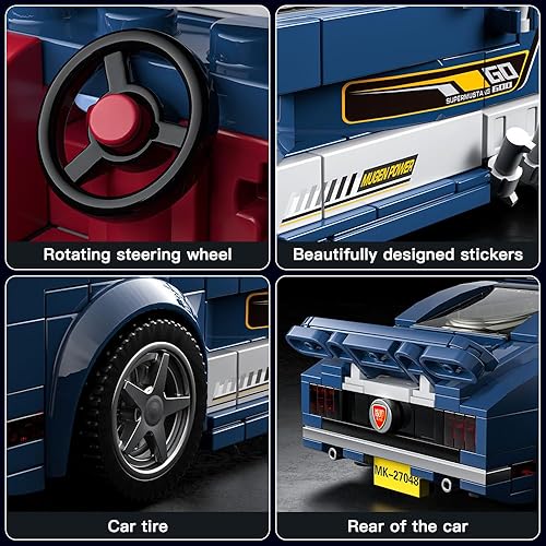 Miniatura 6 de Mould King Speed Champions Ford Mustang 1967 Supercar Juegos de construcción con vitrina acrílica, kit de bloques de construcción de modelo de