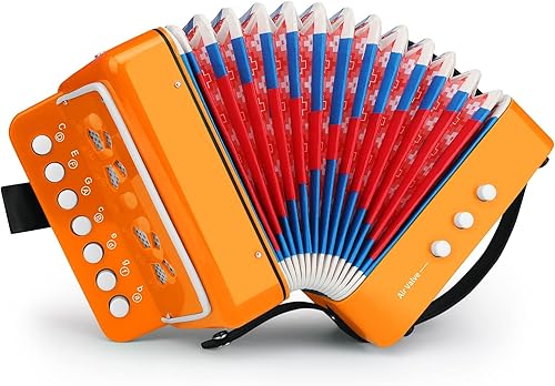 Acordeón de botón de 10 teclas de control de acordeón incluye 3 válvulas de aire, instrumento ligero para niños, fácil de tocar, para desarrollo de