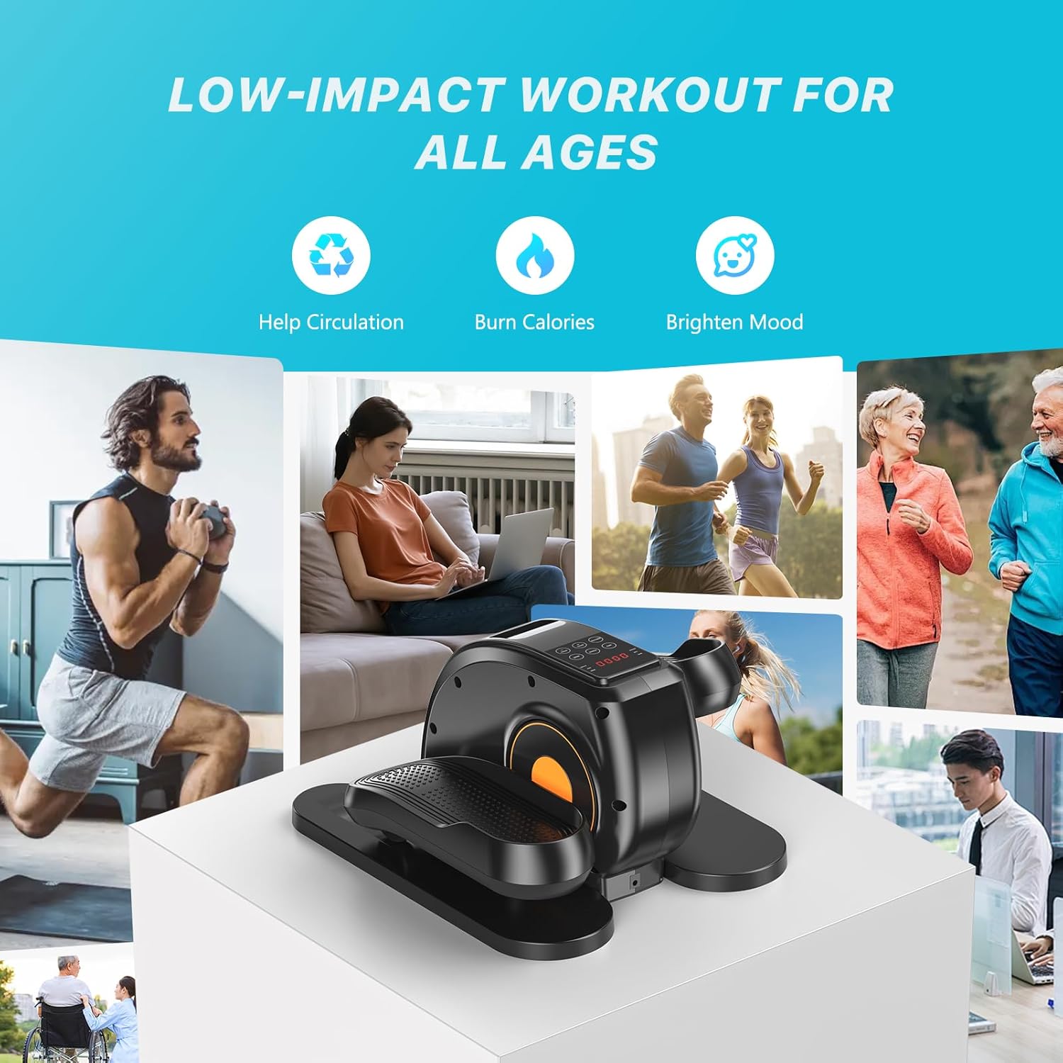 Sweetcrispy Compact Under-Desk Elliptical – Quiet Mini Pedal Exerciser with Adjustable Speed and LED Display, Portable Workout Equipment for Home or Office