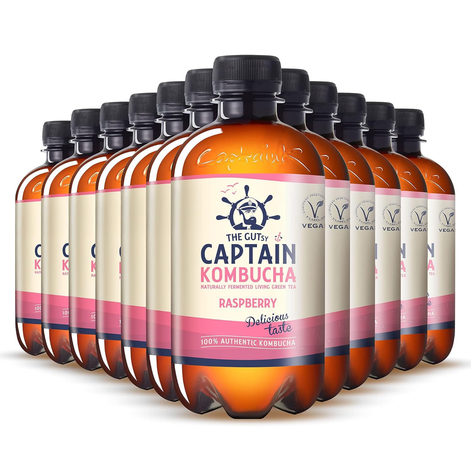 Gutsy Captain Kombucha - California Raspberry – Bebida Probiótica Naturalmente Fermentada, Sin Aditivos ni Conservantes, Sin Pasteurizar, Vegan - 12 x 400ml Raspberry
