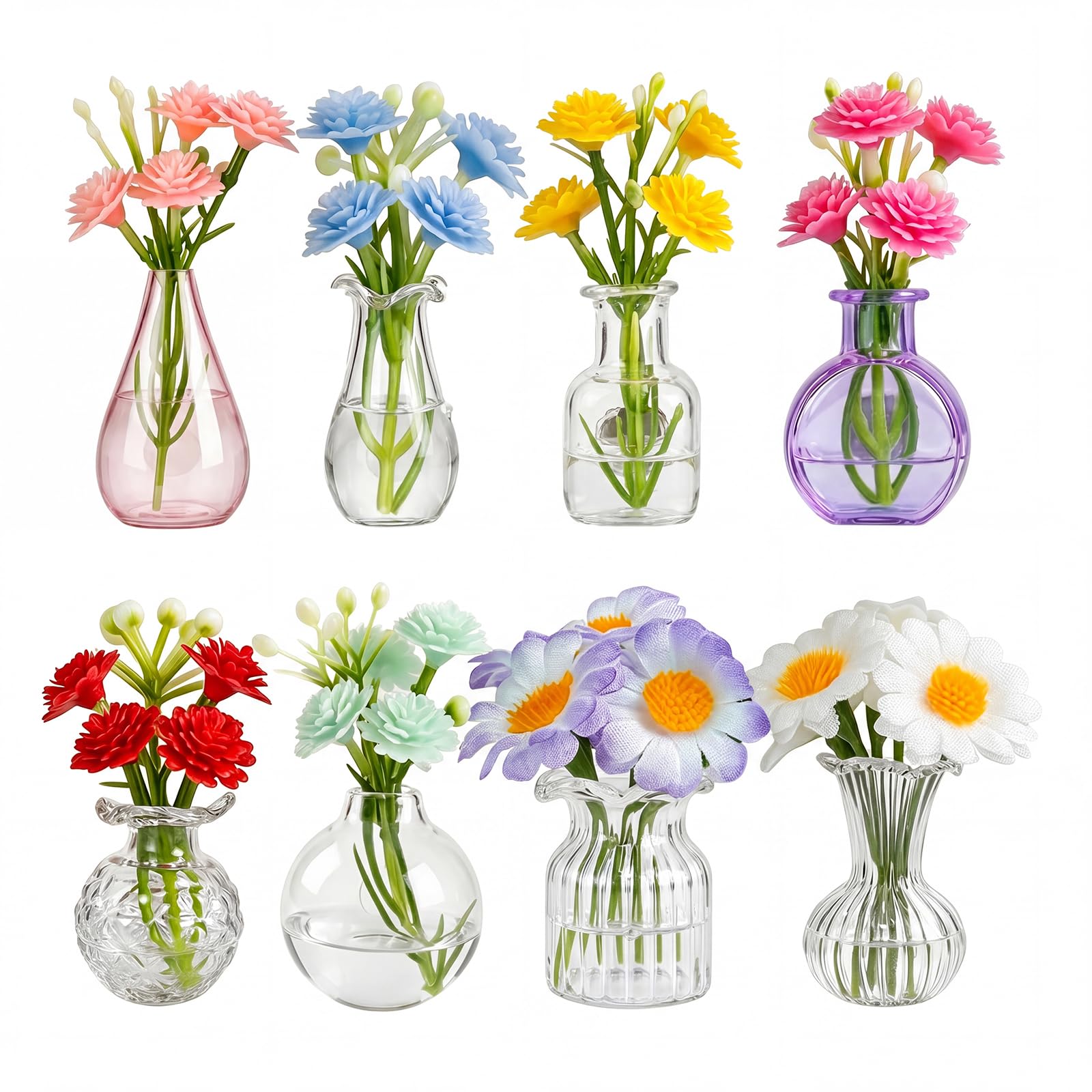 5/8 Pcs Cute Mini Vase Fridge Magnets, Glass Vase Fridge Magnets with Artificial Flowers, Tiny Refrigerator Magnet for Home Office Kitchen Decoration