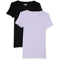 Amazon Essentials T-Shirt con Scollo a v a Maniche Corte Slim Donna