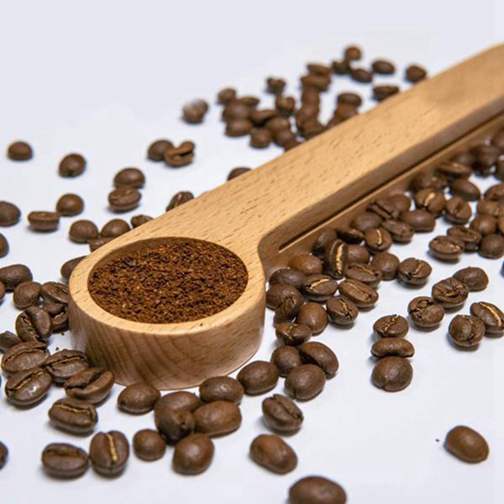 50 cucchiaini da caffè in legno e clip per sacchetti, misurino 2 in 1 per sacchetti sigillanti, per fagioli, caffè espresso, tè