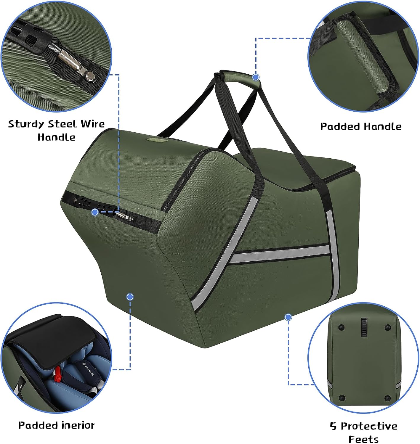 Infant Car Seat Travel Bag for Airplane Compatible with All Nuna Pipa Car Seat and Base,Chicco KeyFit 30 and Base, Padded Car Seat Bags for Air Travel,Car Seat Gate Check Bag with Side Pocket, Green