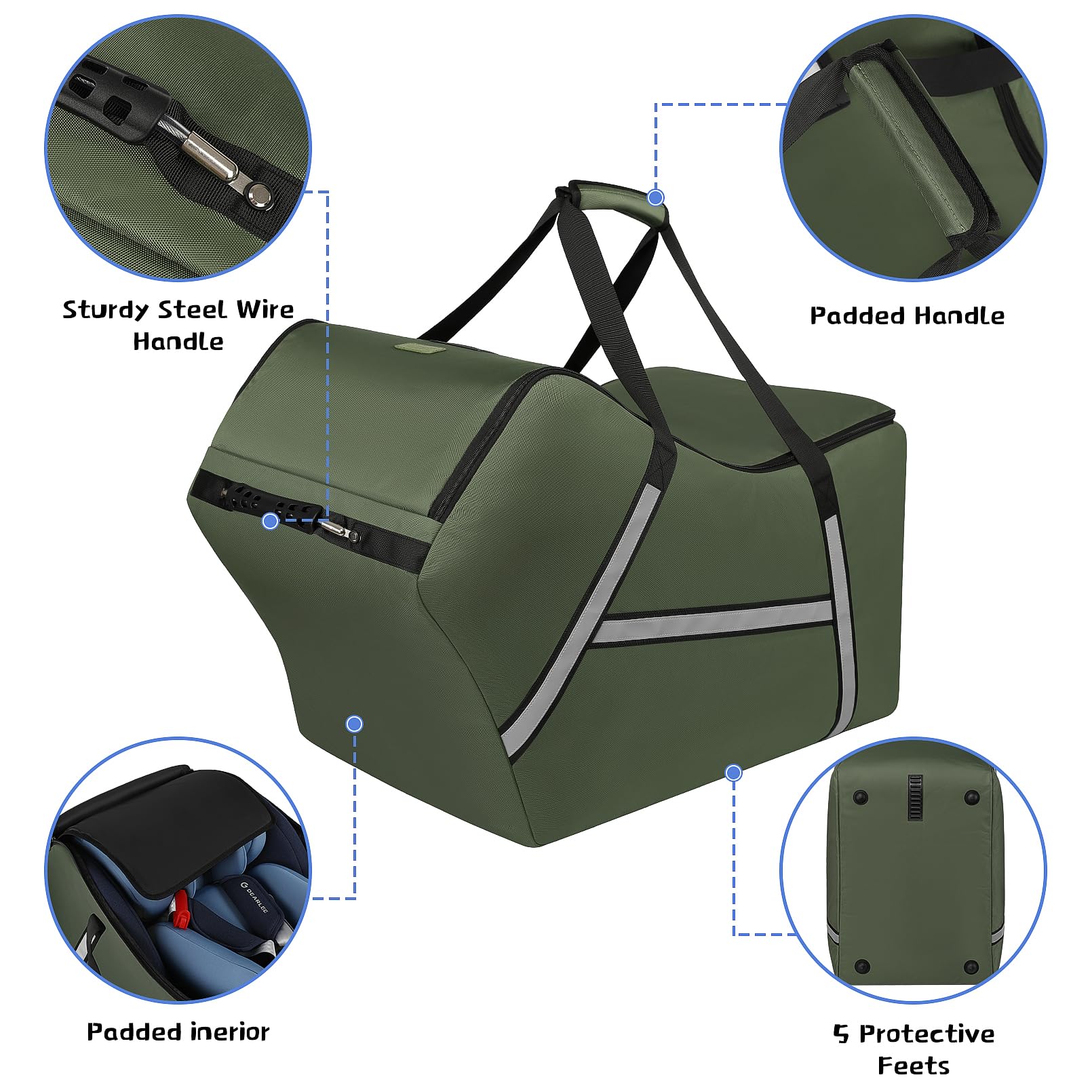 Sac de voyage pour siège d'auto pour bébé compatible avec tous les sièges et bases Nuna Pipa, Chicco KeyFit 30 et Base, sacs de siège de voiture rembourrés pour voyage en avion, sac de contrôle de