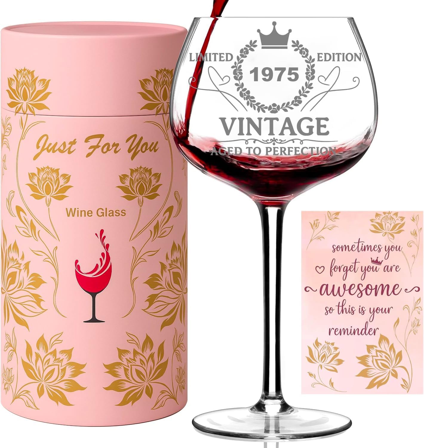 Coffret cadeau 1975 premium pour femme verre gravé haute précision 50 ans