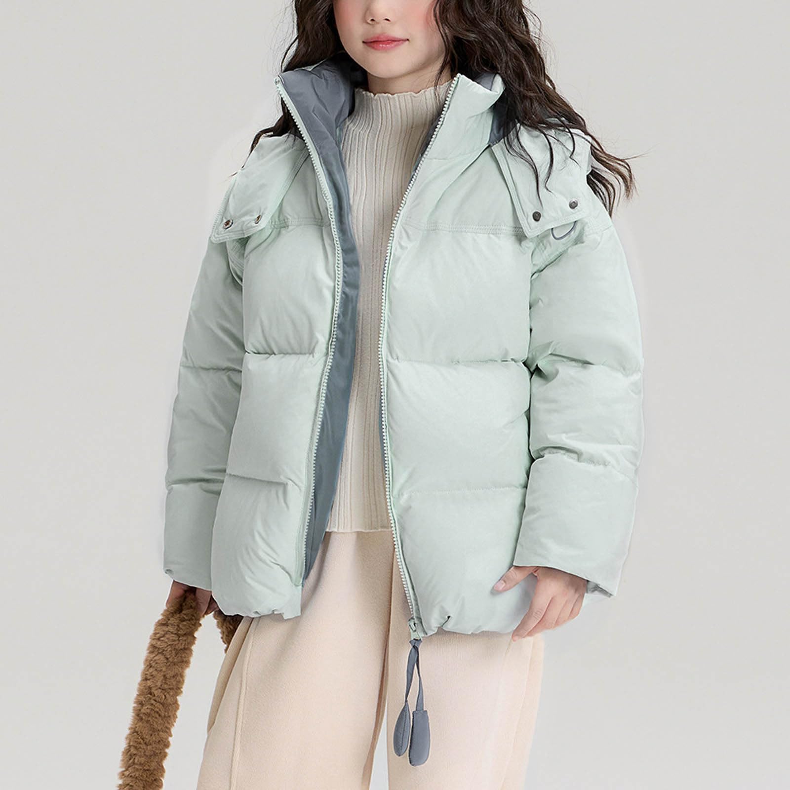 Daunenjacke Mädchen Outdoorjacke Einfärbig Outwear Warme Pufferjacke Winddichte Casual Leichte Jacken für Mädchen Verdickt Kinderjacke Langarm Tops Fleecejacke Winterjacke mit Kapuze 5-15 Jahre