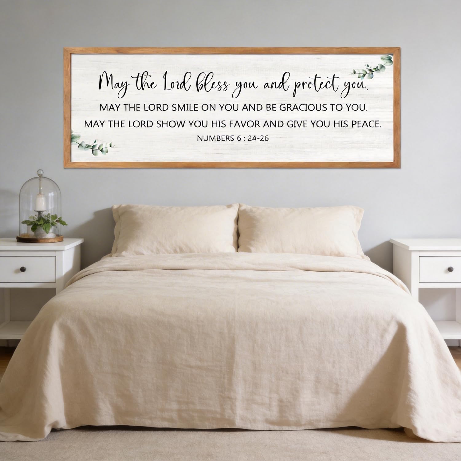 May The Lord Bless You And Protect You Christian Wall Decor, 40x15 Inch Framed Numbers 6:24-26 Bible Verse Wall Art, Large Religious Scripture Quotes Sign, Inspirational Home Decor Gift, Natural