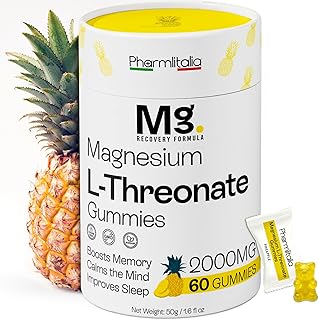 Magnesium L-Threonate Gummies for Adults & Kids 2000mg – Brain Supplements for Memory and Focus - Calm Magnesium Gummies for Improved Sleep and Healthy Mind - Pineapple Flavor 60 Count