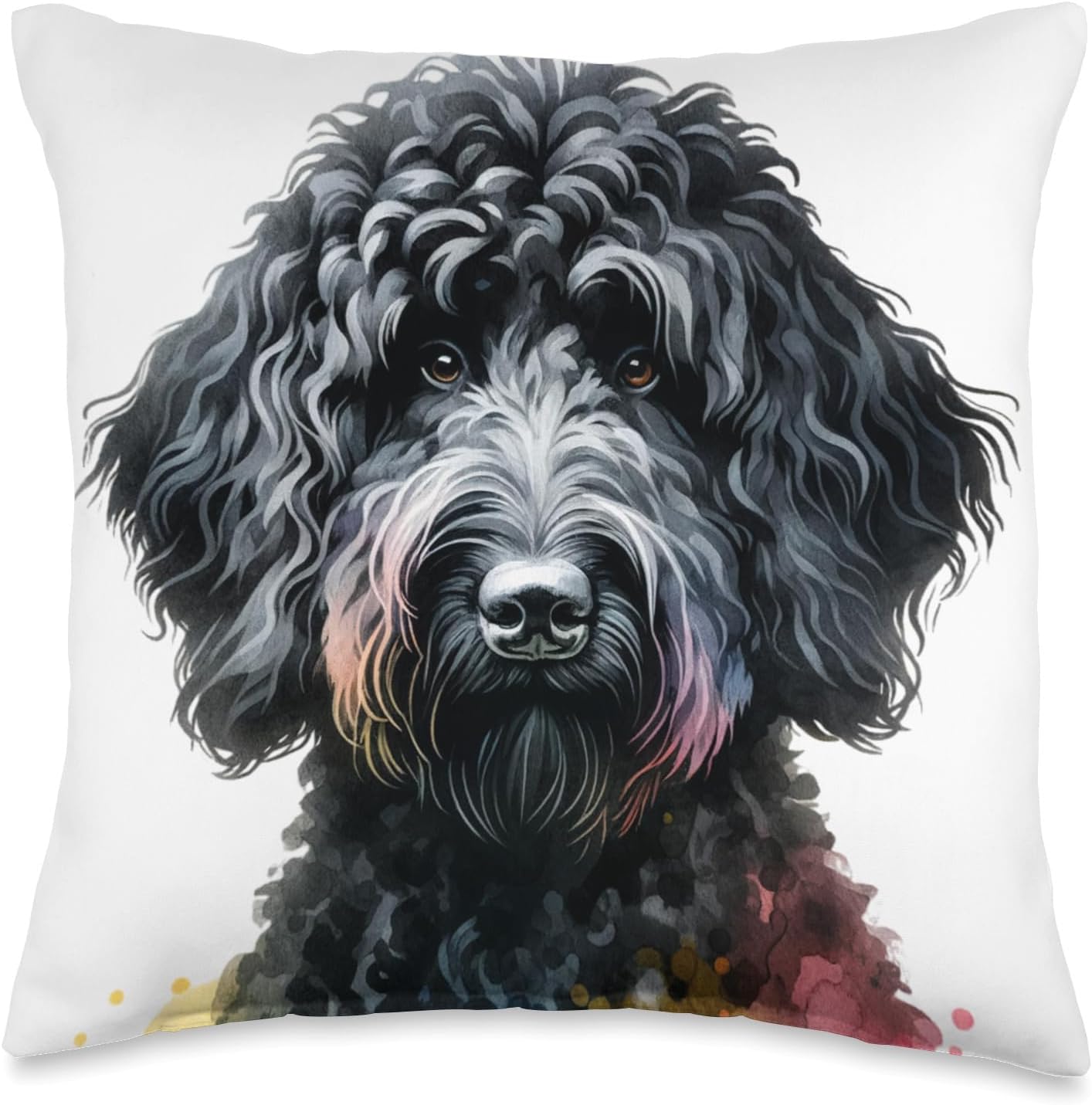 Black Labradoodle Dog Watercolor Artwork Throw Pillow