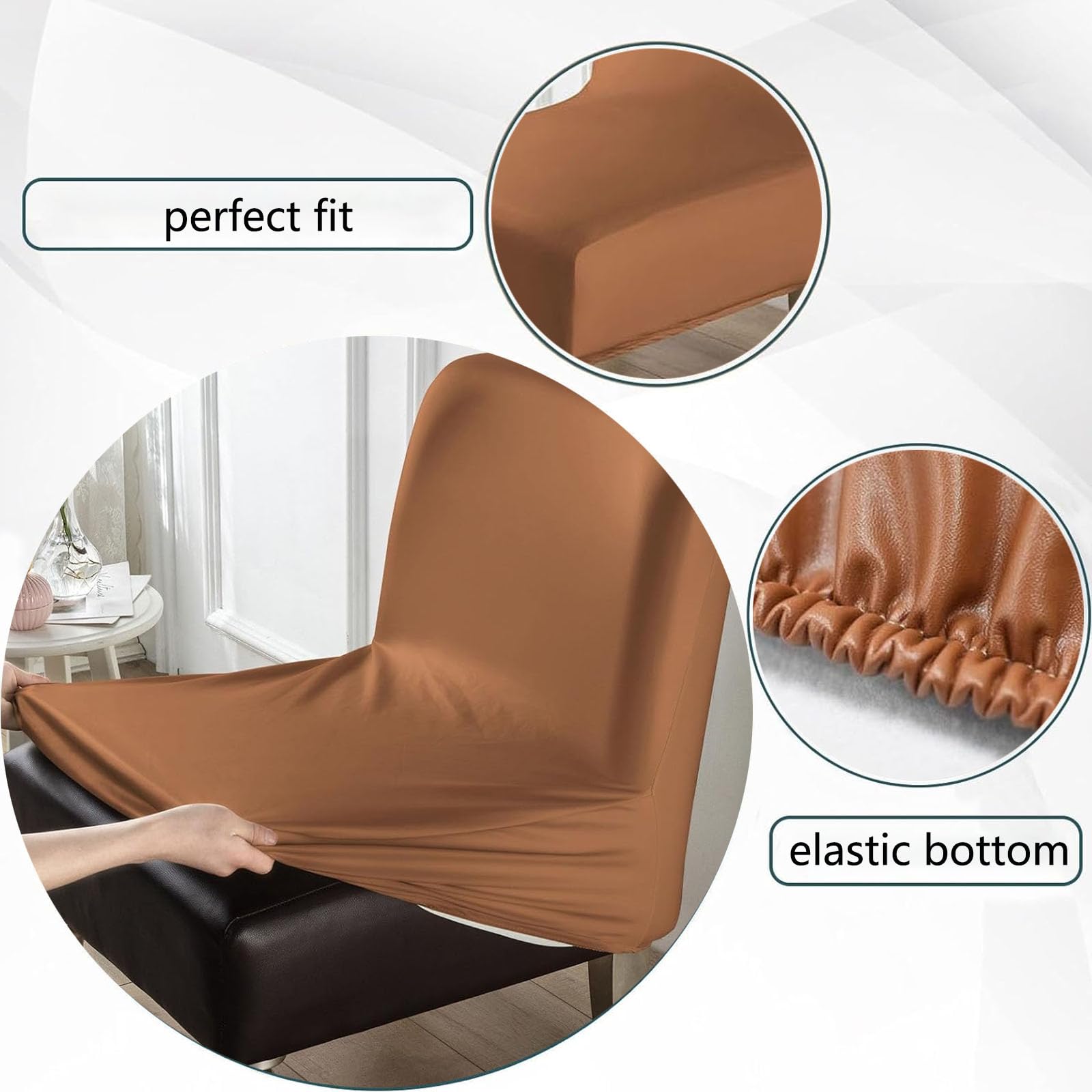 Wodoodporny Zestaw Pokrowców Na Krzesła Bez Podłokietników, Skórzane Pokrowce Typu Slip-on W Salonie I Hotelu(White,Set of 2)