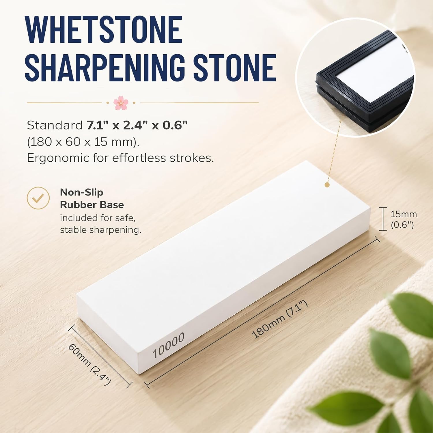 Premium 10000 Grit Whetstone Sharpening Stone - White Corundum Water Stone | for Fine Polishing & Honing - Professional Knife Sharpener for Kitchen Knives, Razors, Chisels & Woodworking Tools