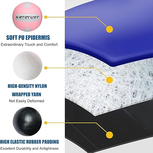 Miniatura 10 de KRTOYUST Voleibol, pelota de voleibol oficial de tamaño 5, voleibol compuesto de alto rendimiento para playa en interiores y exteriores, voleibol de