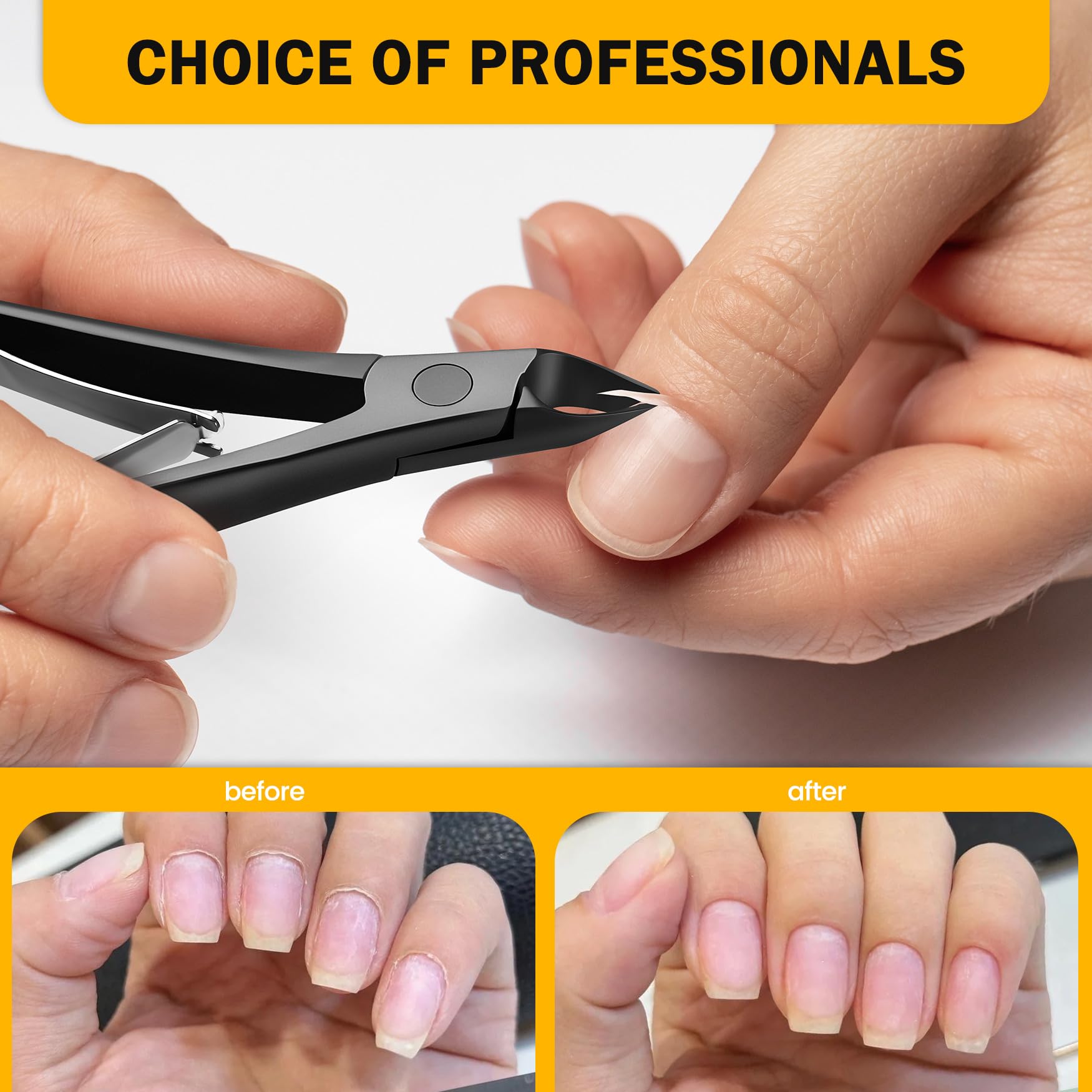 BEZOX Cortador de cutículas fino de 1/2 mordaza (4 mm) – Alicates profesionales de acero inoxidable para cutículas de manicura y pies, pinza para cutículas con mango antideslizante