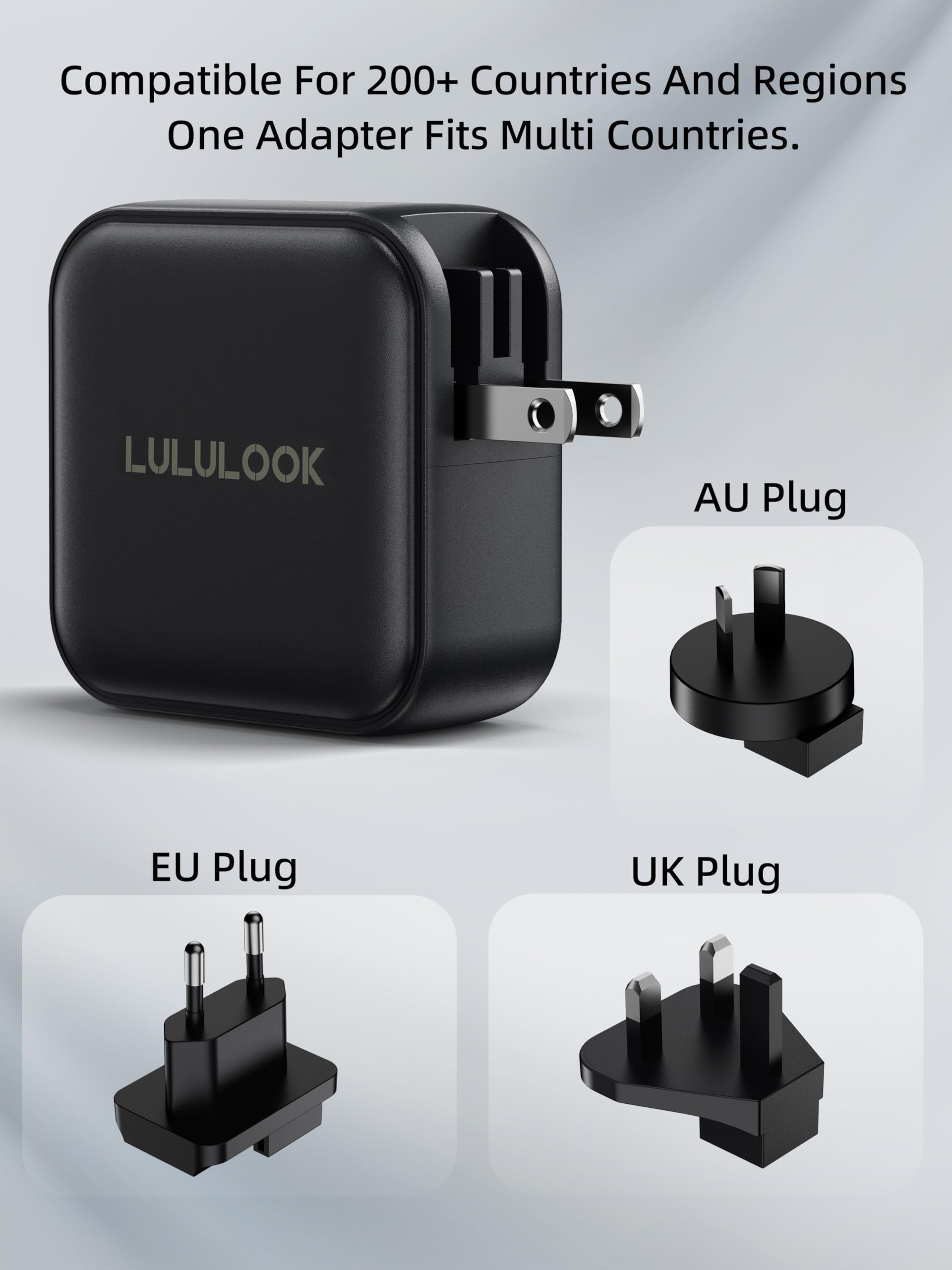 LULULOOK 100W Cargador USB C GAN 4 Puertos,Cargador Rápido,Adaptador Multipuerto,Compatible con MacBook Pro/Air, Galaxy S22/S21, Dell XPS, iPad Mini/Pro, iPhone 16/15/14/13/13 Pro Max/iPhone 12, Pixel