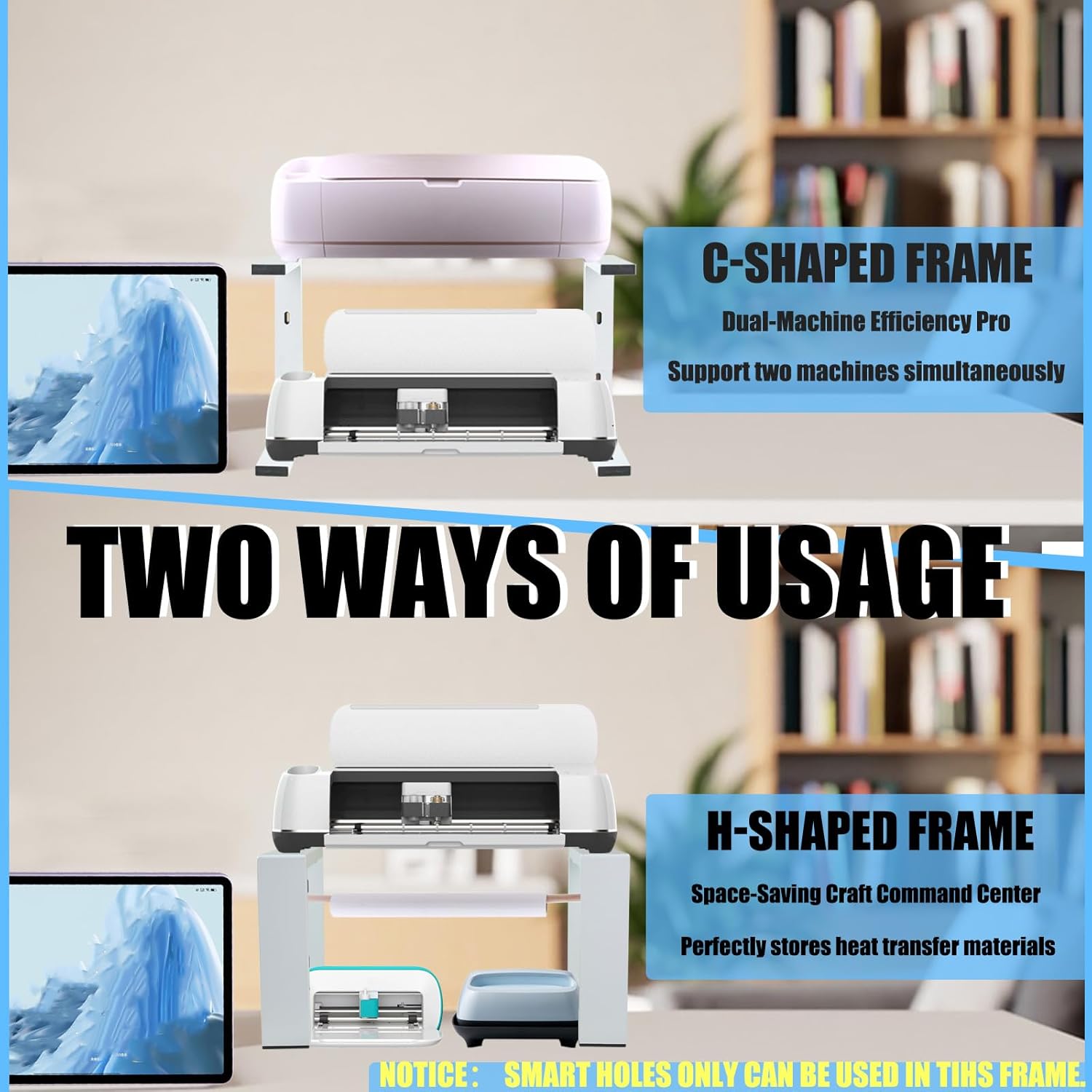 Stand Legs for Cricut Maker 4/3/1 & & Explore Air 3/2/1 - Built-in Smart Hole for Craft Supplies Feeding, Full Open & Double Machine Running, Aluminum Alloy Craft Table Organizer for Cricut