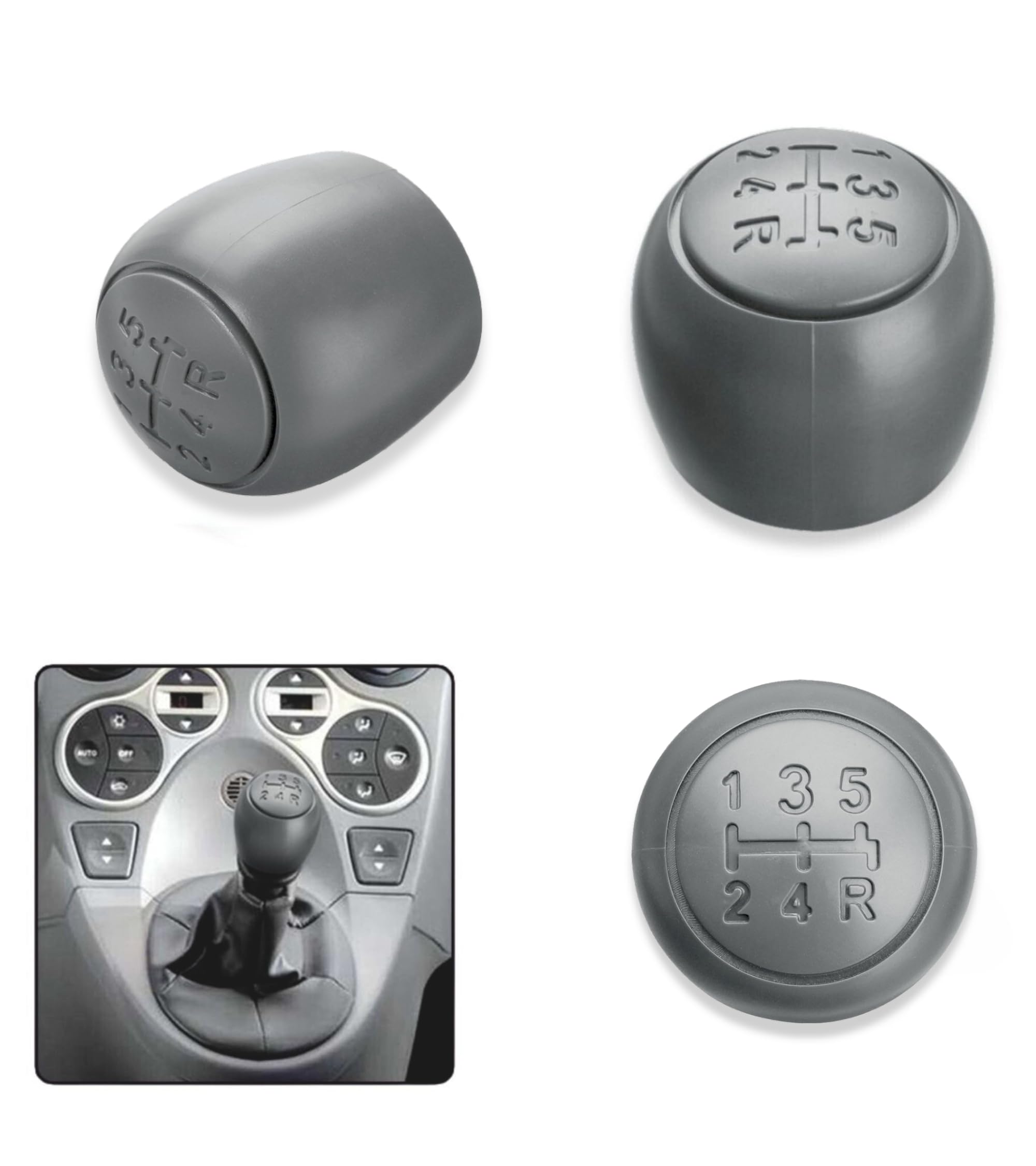 Pomello Leva Cambio 5 Marce + Retro In Argento Satinato Per Fiat 500 E 500C (2007-2018) - 1neiSmartech