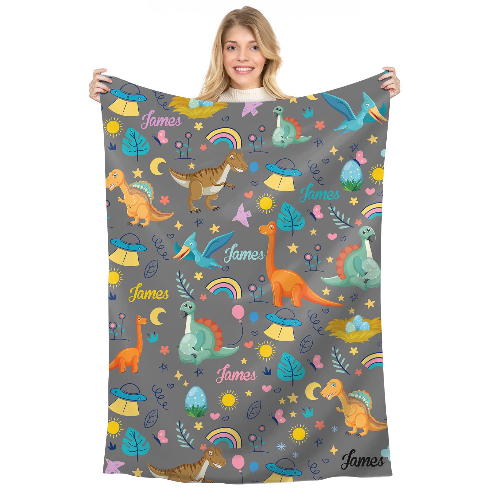 Naispandapersonalised Dinosaur Fleece Throw Blanket For Children