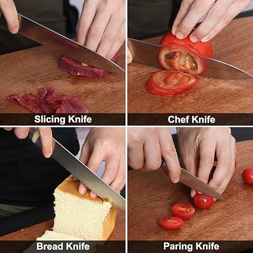 Miniatura 4 de Juego de cuchillos con bloque de 17 piezas, juego de cuchillos de cocina con afilador, juego de cuchillos negros de acero inoxidable para cortar,