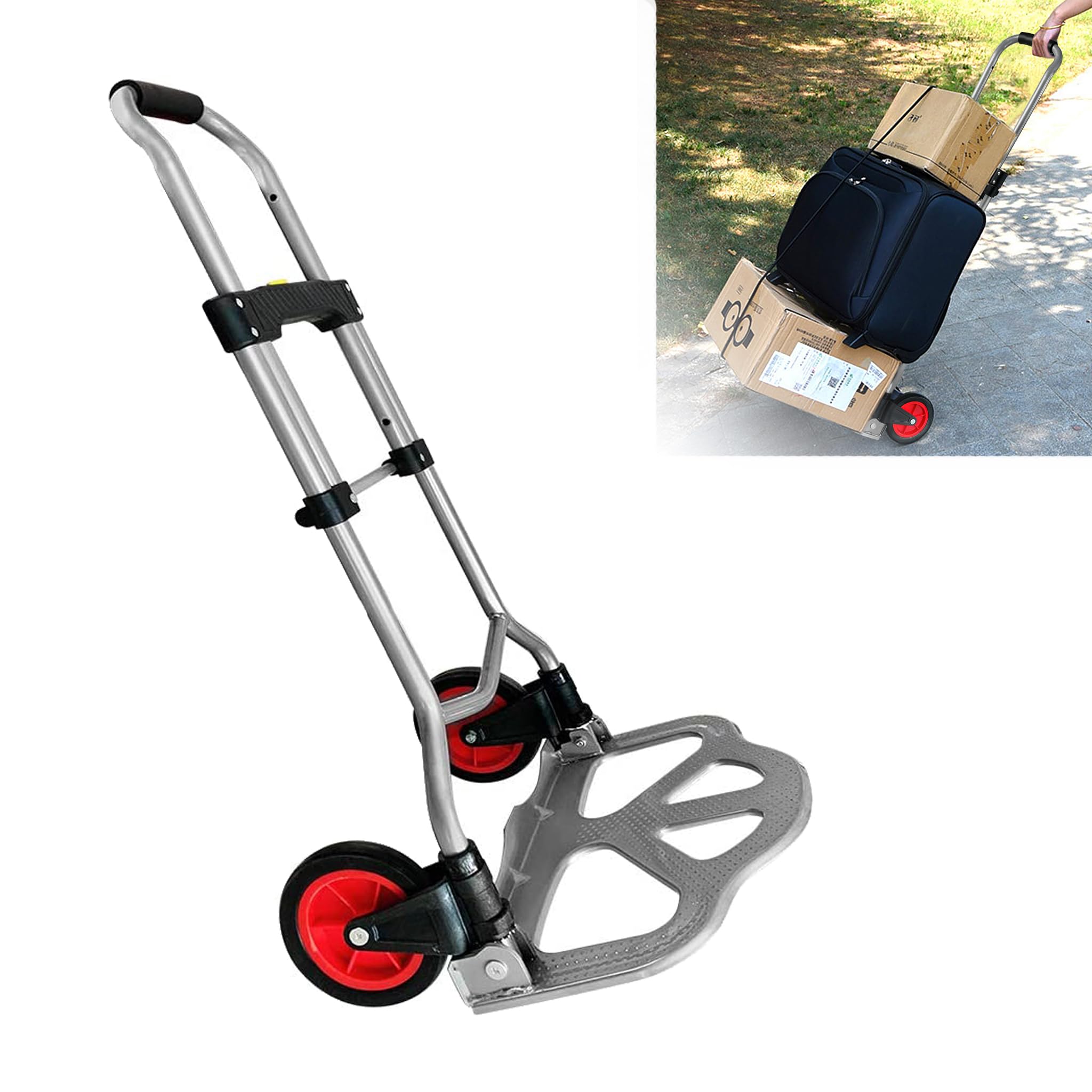 Carretilla plegable de aluminio, 80 kg, multifunción, altura ajustable, con gran superficie de carga antideslizante y ruedas