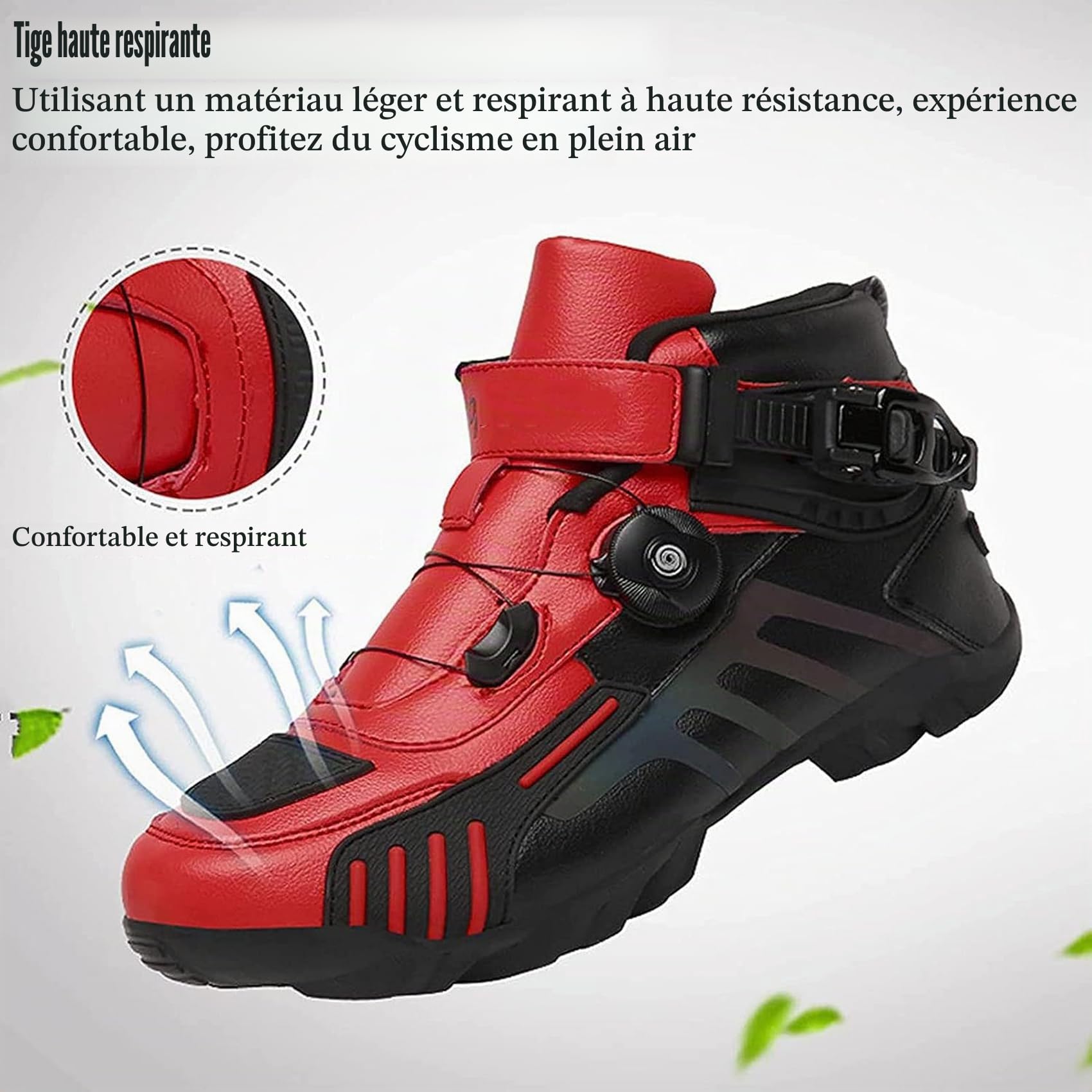 DJFOG Hommes Moto Chaussures Noir Motocross Bottines Courtes en Cuir Imperméable, Moto Off-Road Chaussures Racing Sports Bottes