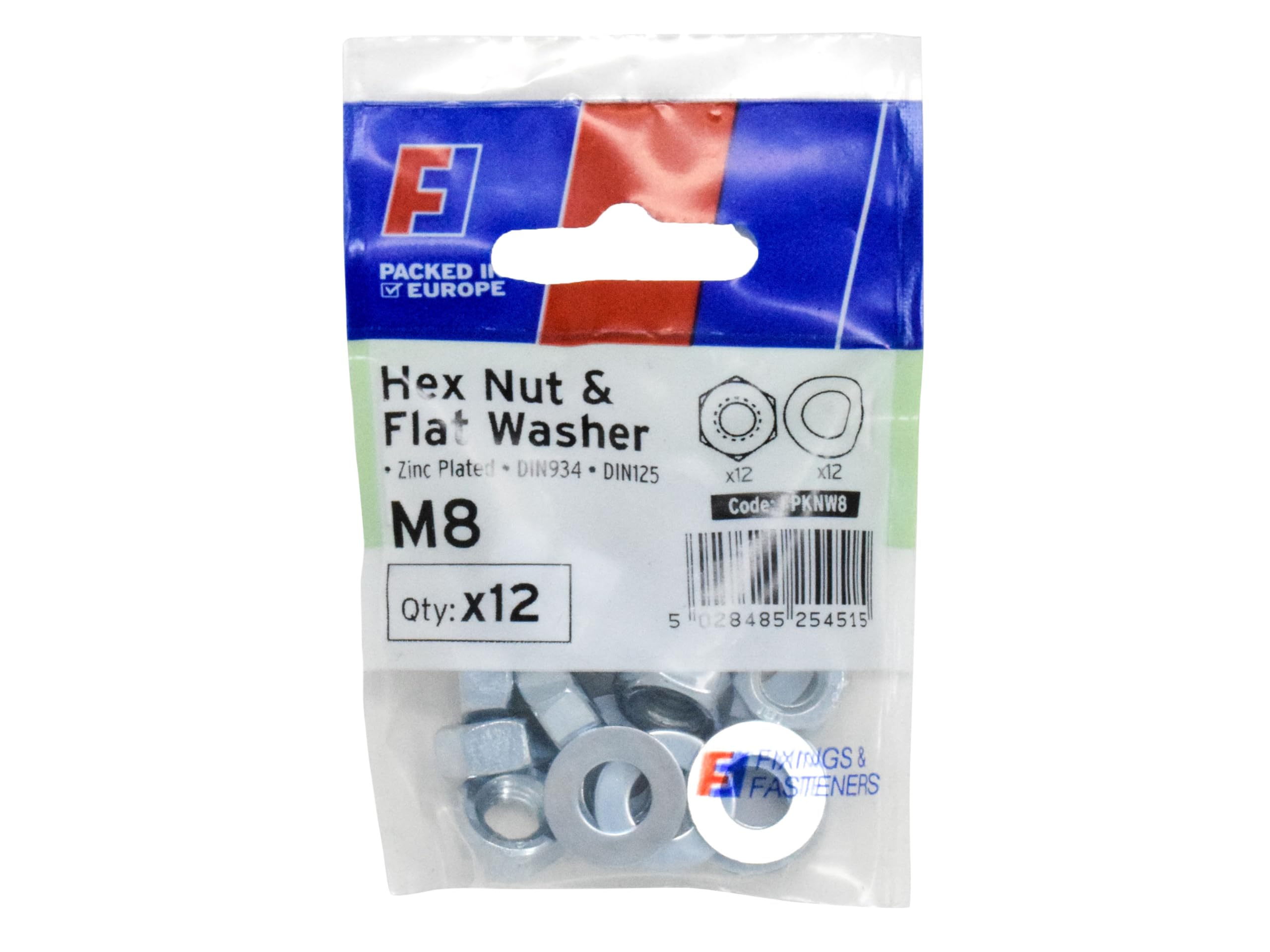 Forgefix Nut & Washer M8 ForgePack 12, bright zinc plated for increased corrosion resistance