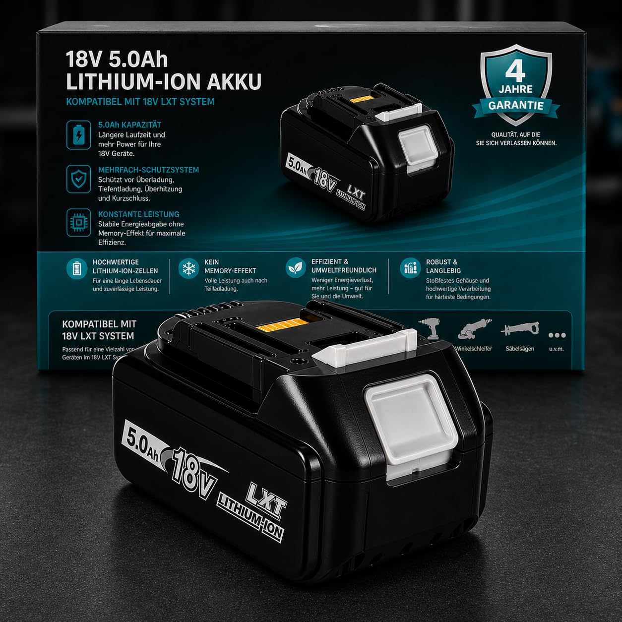 18V 5.0Ah Akku kompatibel mit Makita LXT – BL1850B Li-Ion Ersatzakku mit LED Anzeige – Lange Laufzeit & Starke Leistung