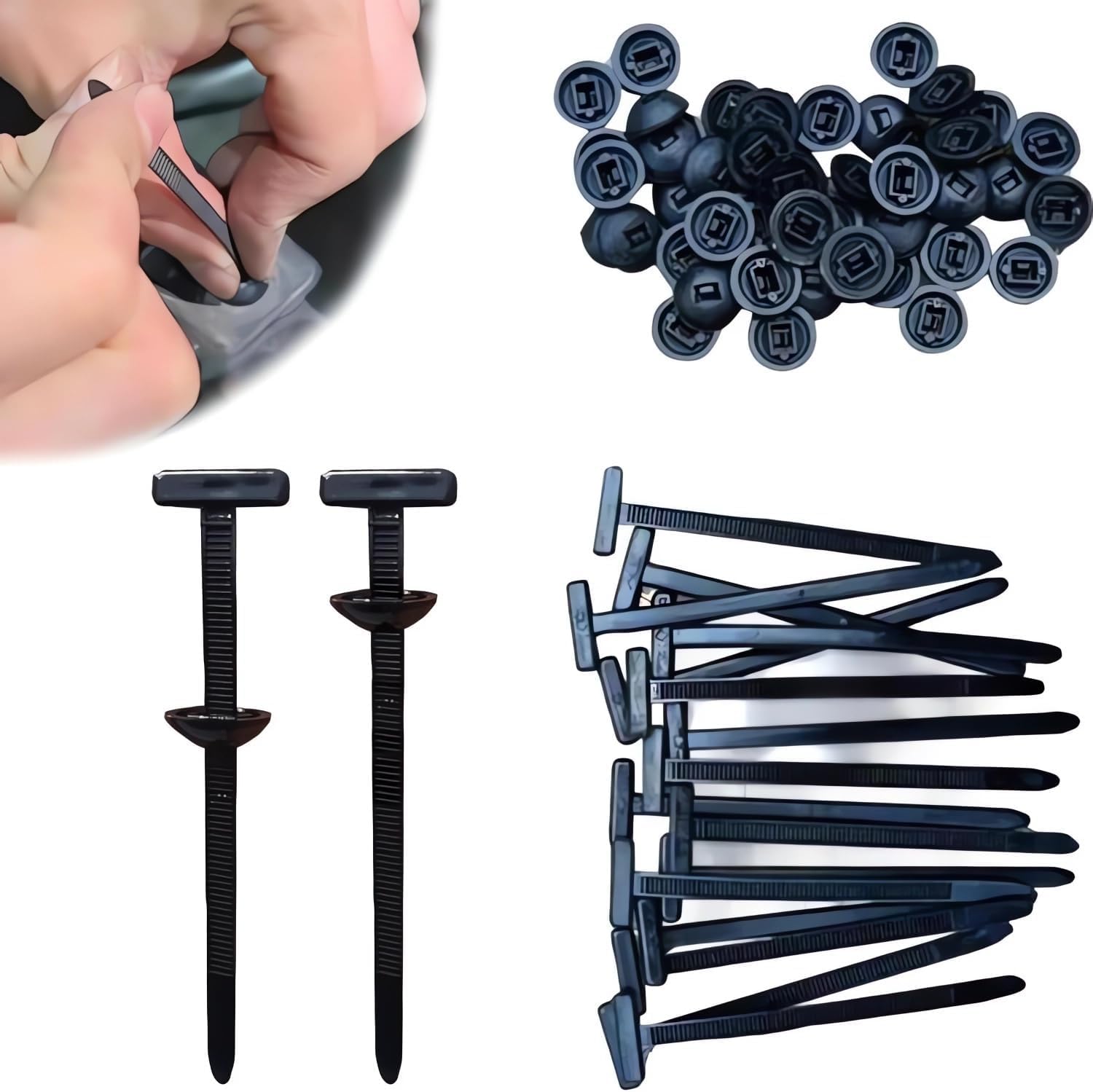 Nylon Universal Cable Tie Buckle, 120pcs Heavy-Duty Self-Locking UV-Resistant Wire Nylon Zip Tie Holders, Universal Push Mount Zip Tie Holders, Bumper Retainer Clips, Car Plastic Rivet Fasteners 250p
