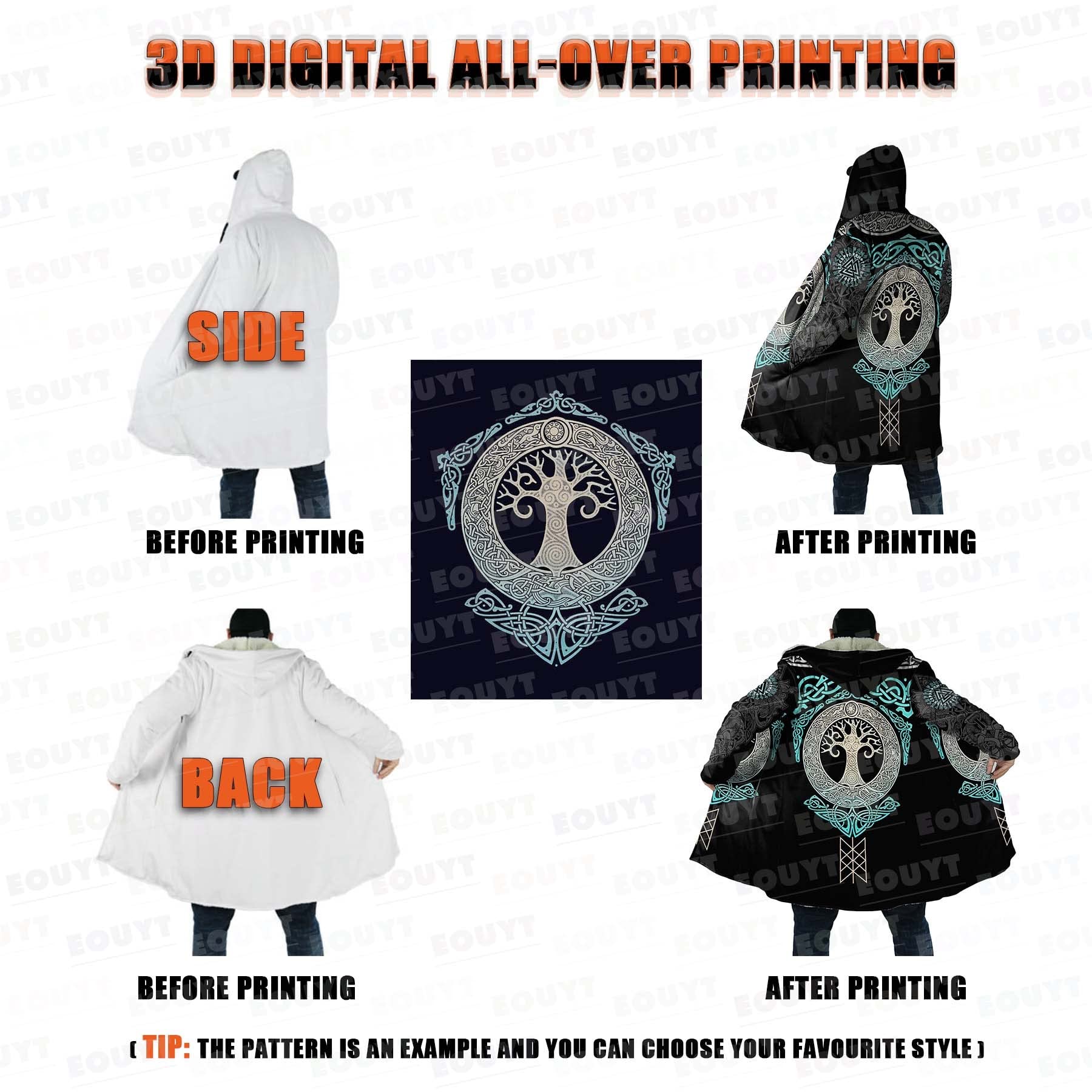 Fenrir Wolf Tattoo Men's Warm Thickened Parker Jacket Viking mittellange Winter Lammfell lässige Langarm-Kapuzenjacke Nordische Kleidung Outdoor-Aktivitäten Kapuze gepolsterte Windjacke ( Color : Fenr