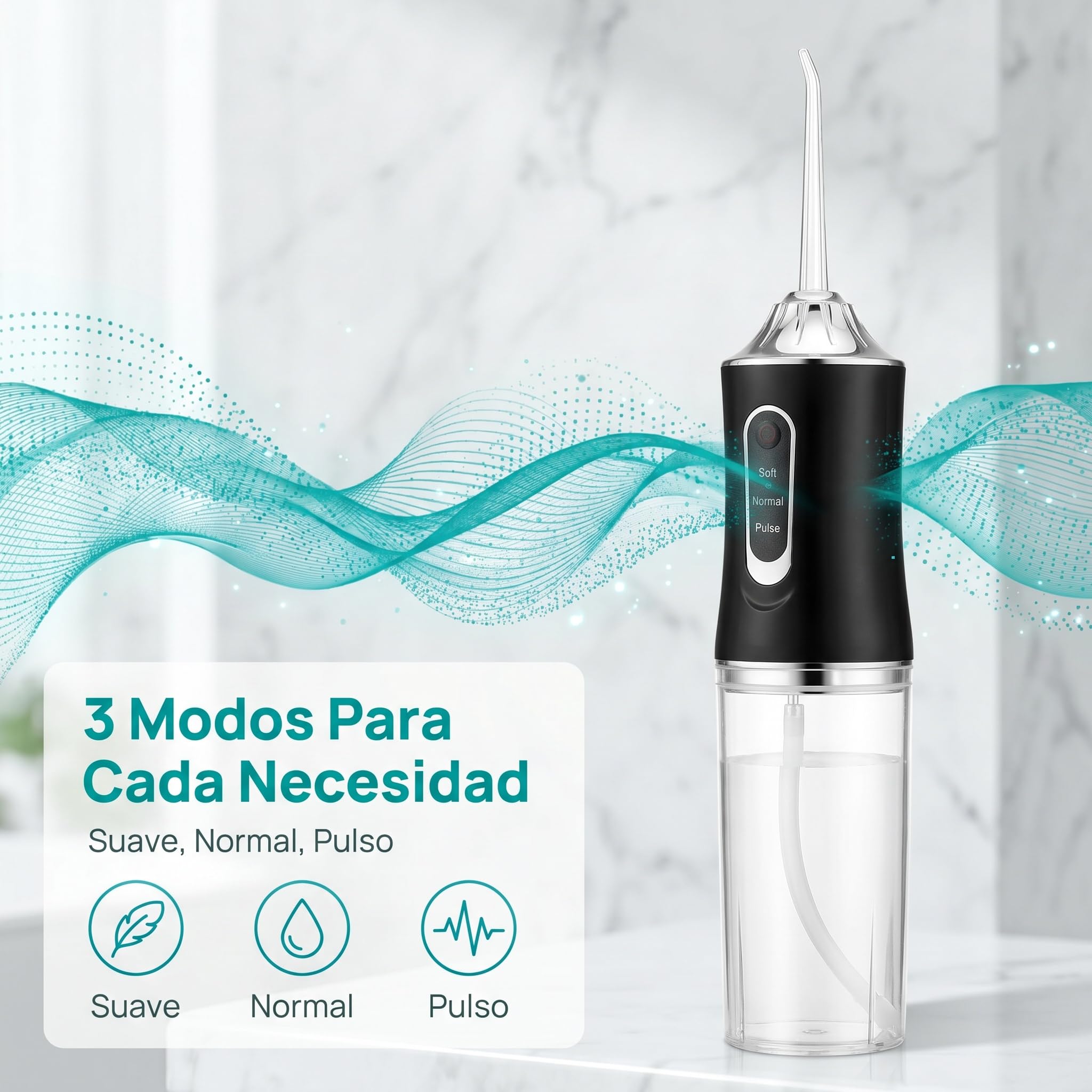 Irrigador Bucal Inalámbrico para Dientes, Limpiador Dental Recargable con 4 Boquillas para Limpieza Profunda, Irrigador Dental IPX7 Impermeable para Uso Diario en Casa