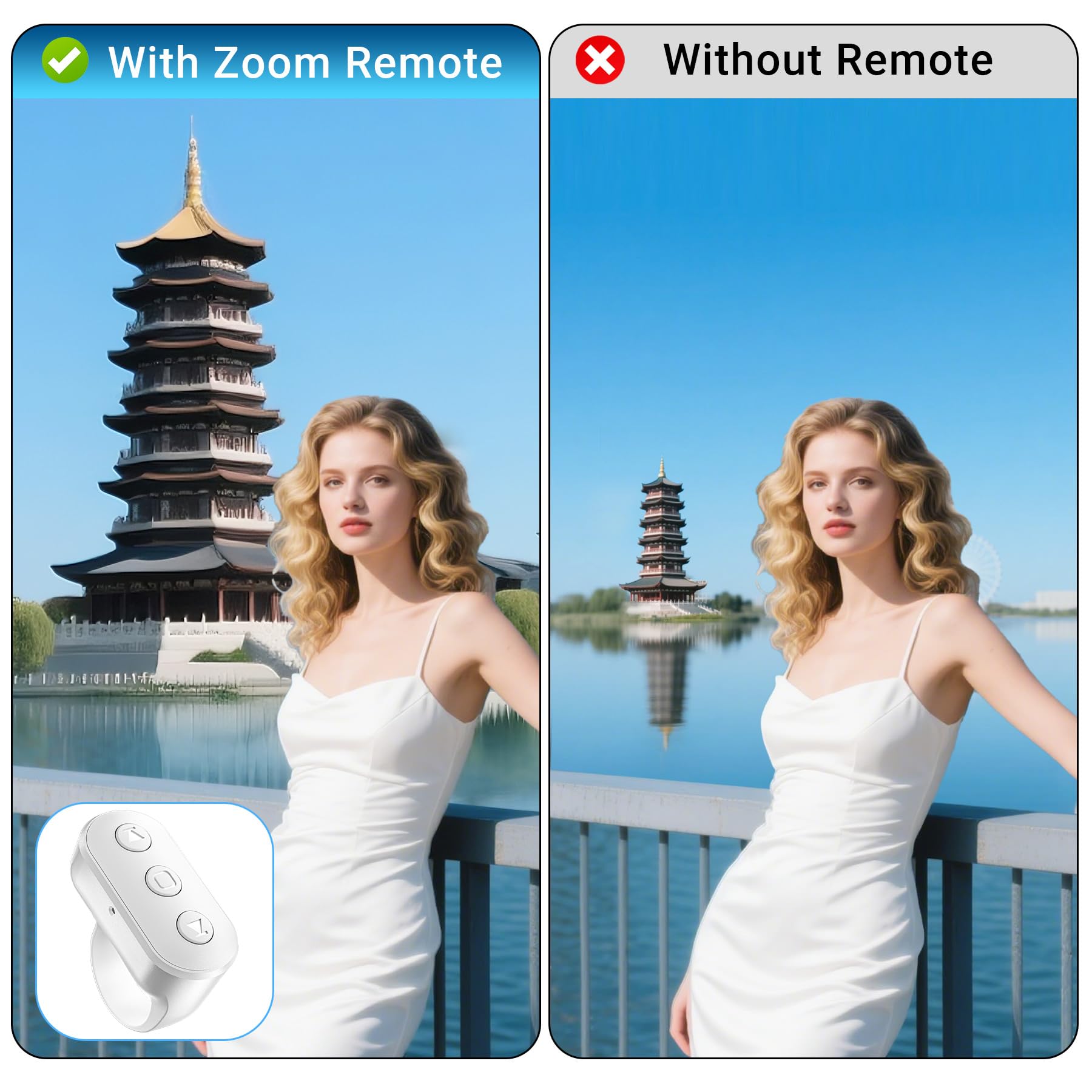 Kabellose Ringfernbedienung für iPhone Android Kamera mit Zoom, Telefon Front-/Rückkamera Flip Shutter, Must Have Selfie Zubehör für Content Creator Tiktok YouTube Foto Video Aufnahme