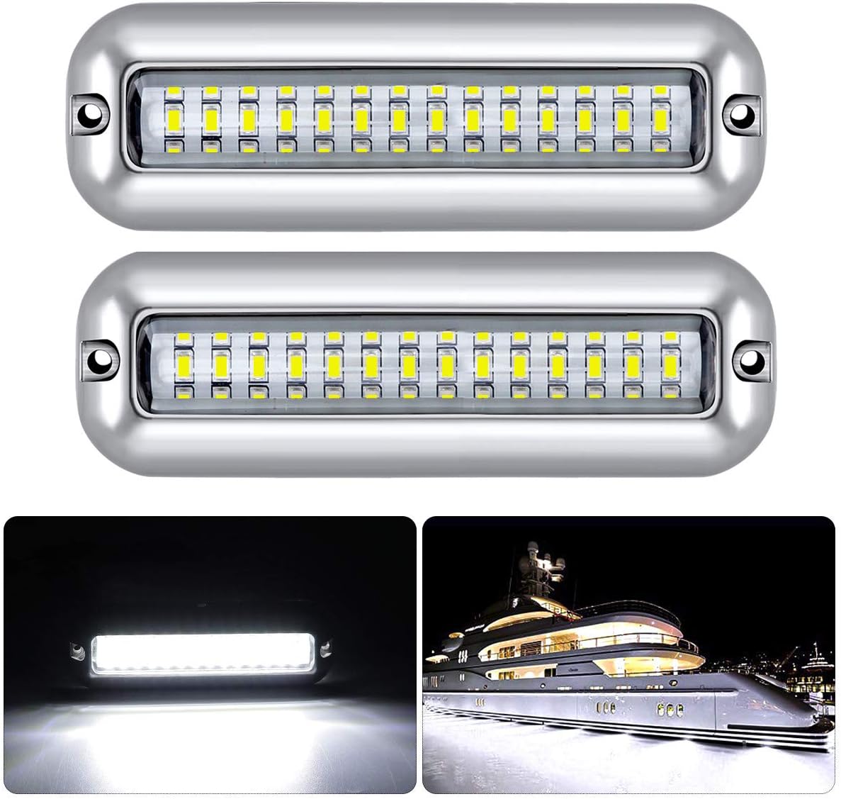 Kawell 42 LED Waterproof IP68 Stainless Steel Underwater Pontoon Marine Navigation Lights - Stern Boat Transom Lights (White 2pcs)