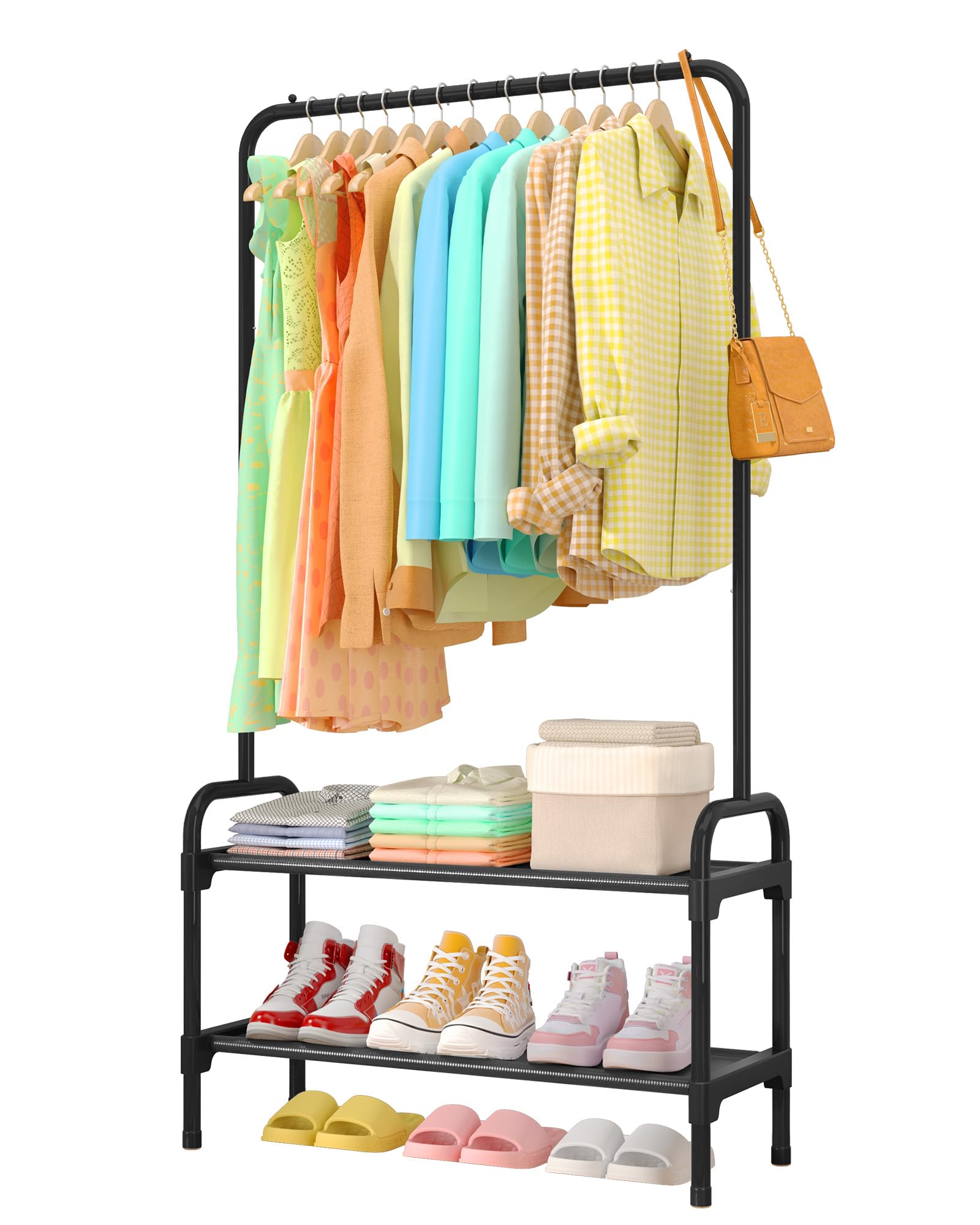 Clothes Rack - Clothing Rack with 2-Tier Shoe Rack and Anti-Slip Stopper Shoe Organizer for Entryway Bedroom or
