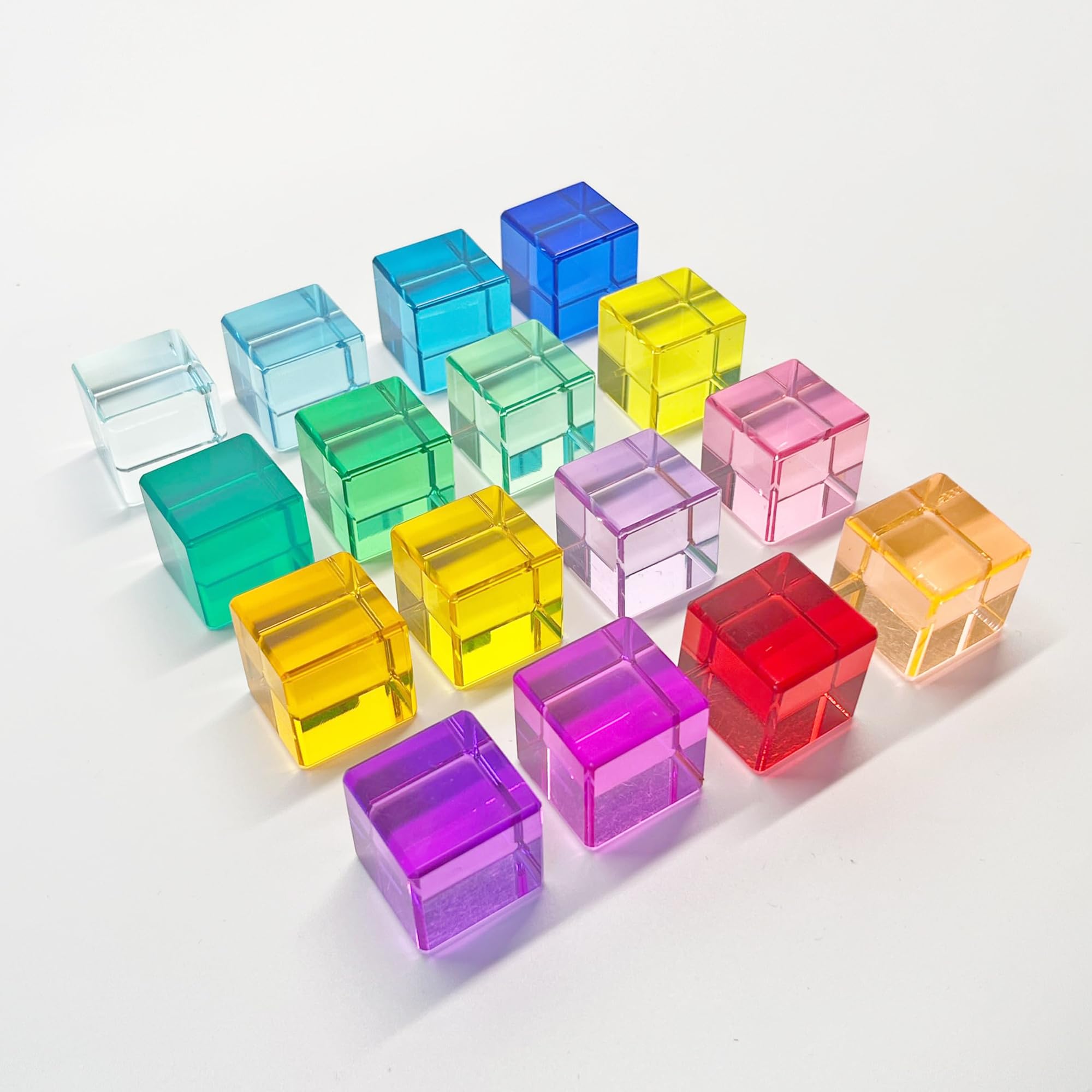 Blocchi Sensoriali Arcobaleno In Acrilico - 16 Pezzi Per Giochi Di Luce