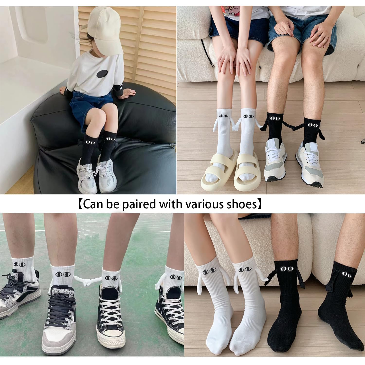 2 Pairs Funny Magnetic Suction 3D Doll Couple Socks, Couple Holding Hands Sock, Novelty Socks, Funny Gifts for Women Men, Hand in Hand Friendship Socks 3