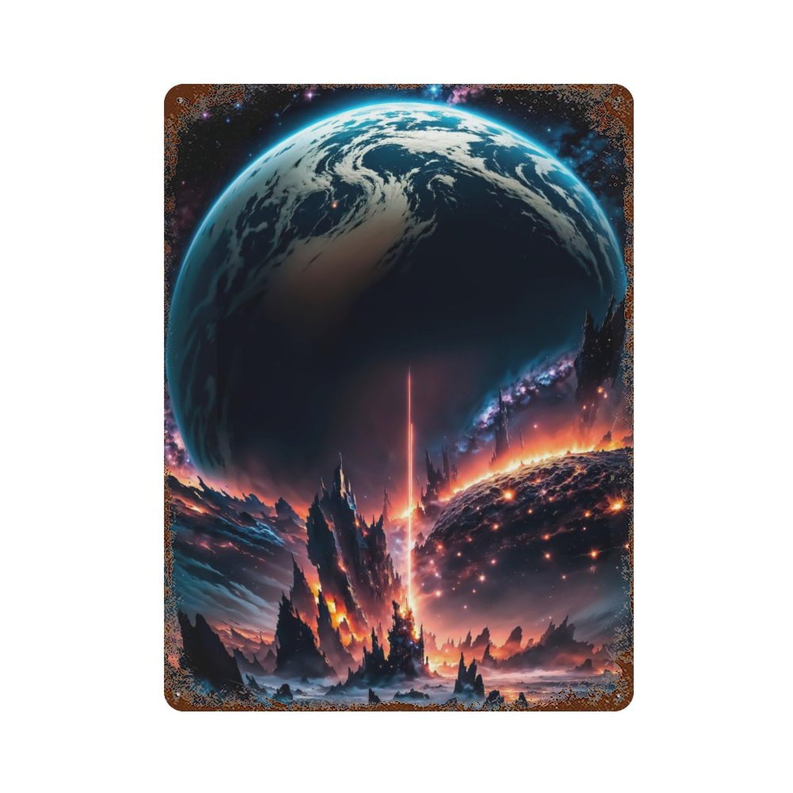 Volcan Earth Vintage Metal Tin Sign 15.7"x11.8", Ideal for Patio, Garden Room And Bar Decor