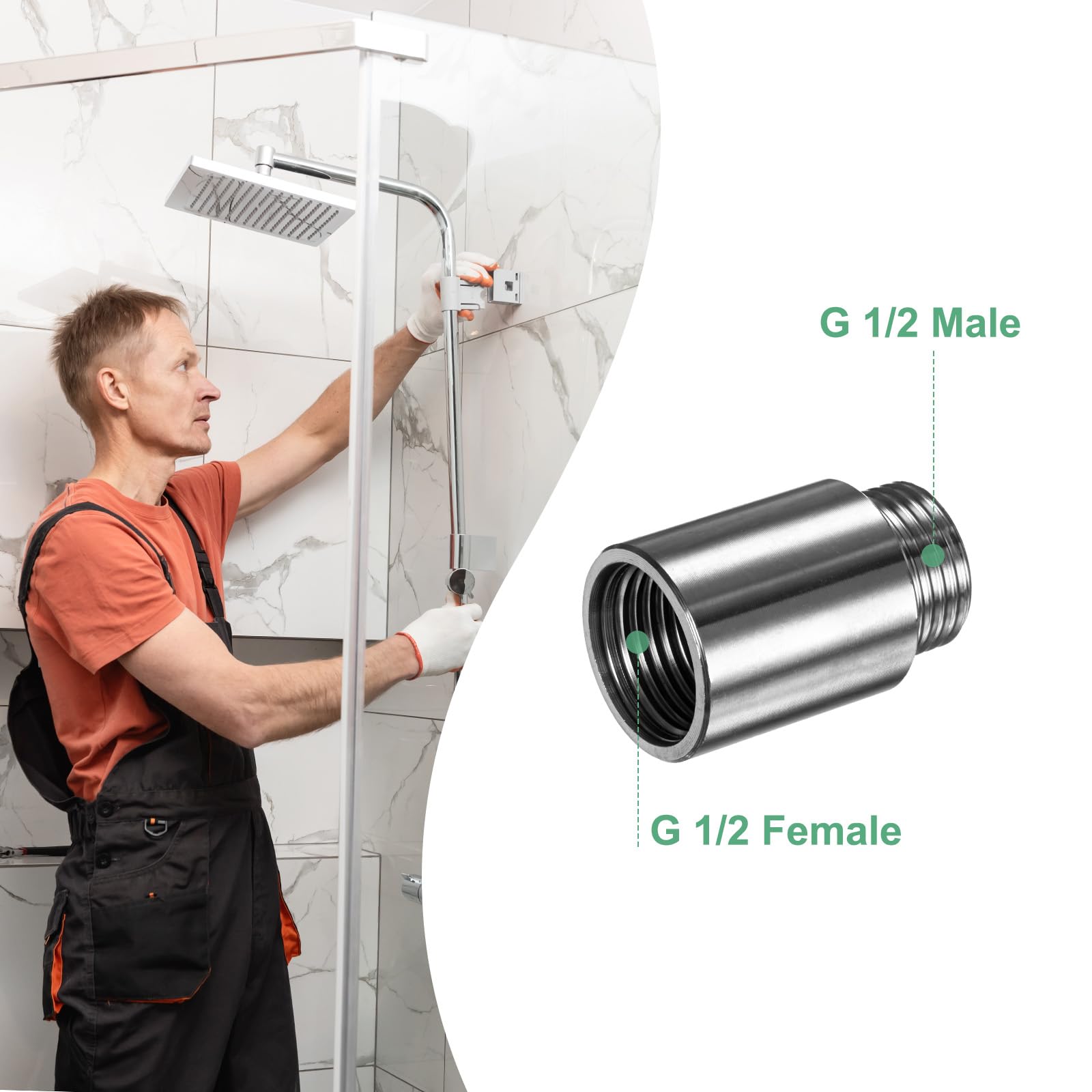 M METERXITY Shower Head Extension Arm Stainless Steel G1/2 Male to Female Extension Pipe Fitting with Thread Seal and Hexagonal Wrench Tape for Shower/Faucet Plumbing Coupler 1.57"/40mm 2-Pack - Image 4
