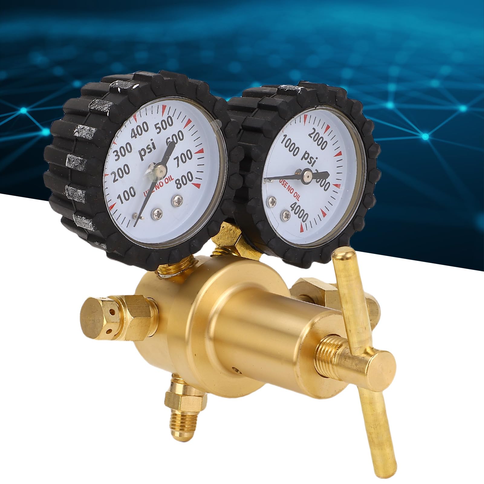 Zestaw zaworu regulatora azotu 0-800Psi Struktura mosiądzu dla HVAC z 60-calowym Wąż CGA580 Połączenie wlotowe 1/4in Połączenie płomienia męskiego