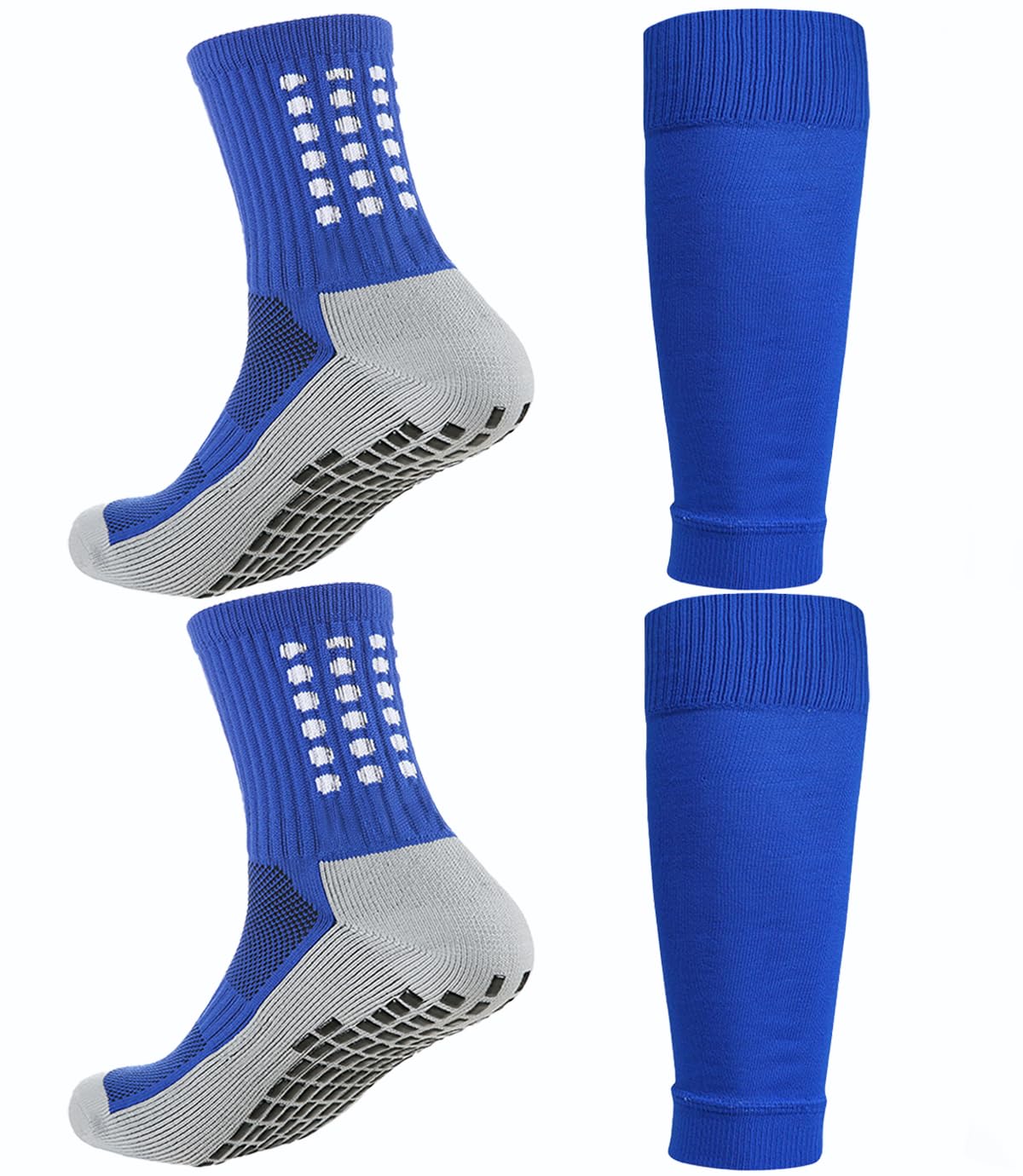 1 Set Soccer Grip Socks,Shin Guard Sleeves for Football Basketball for Men and Women Black/White One Size (Blue)-image-22