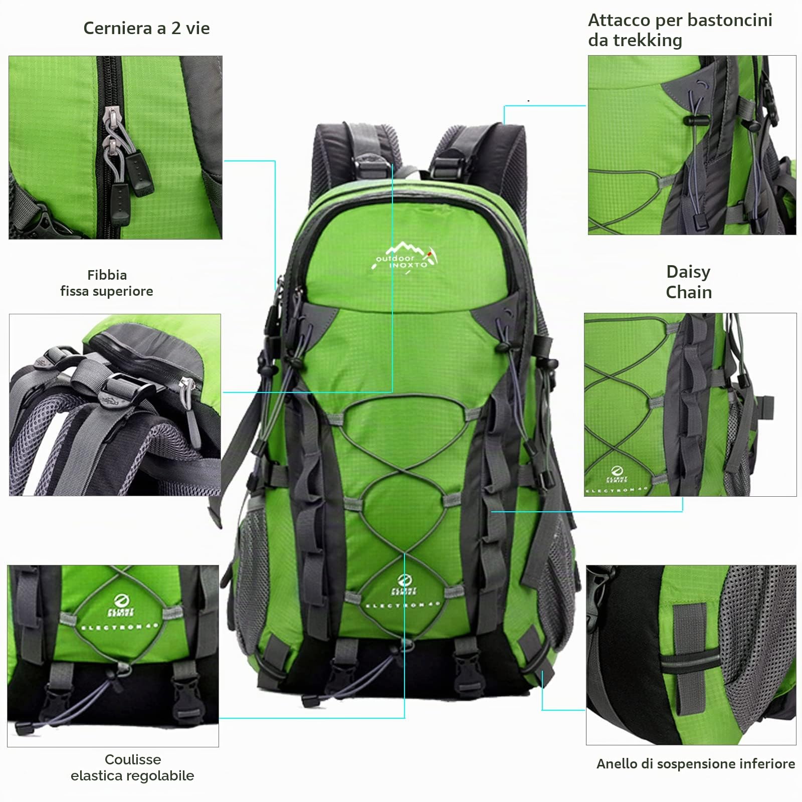 Zaino da hiking 40L Zaino da Trekking Con Copertura Antipioggia Impermeabile Leggero Zaino da Viaggio per all'aperto Zaino da Escursionismo Sportivo per uomini e donne