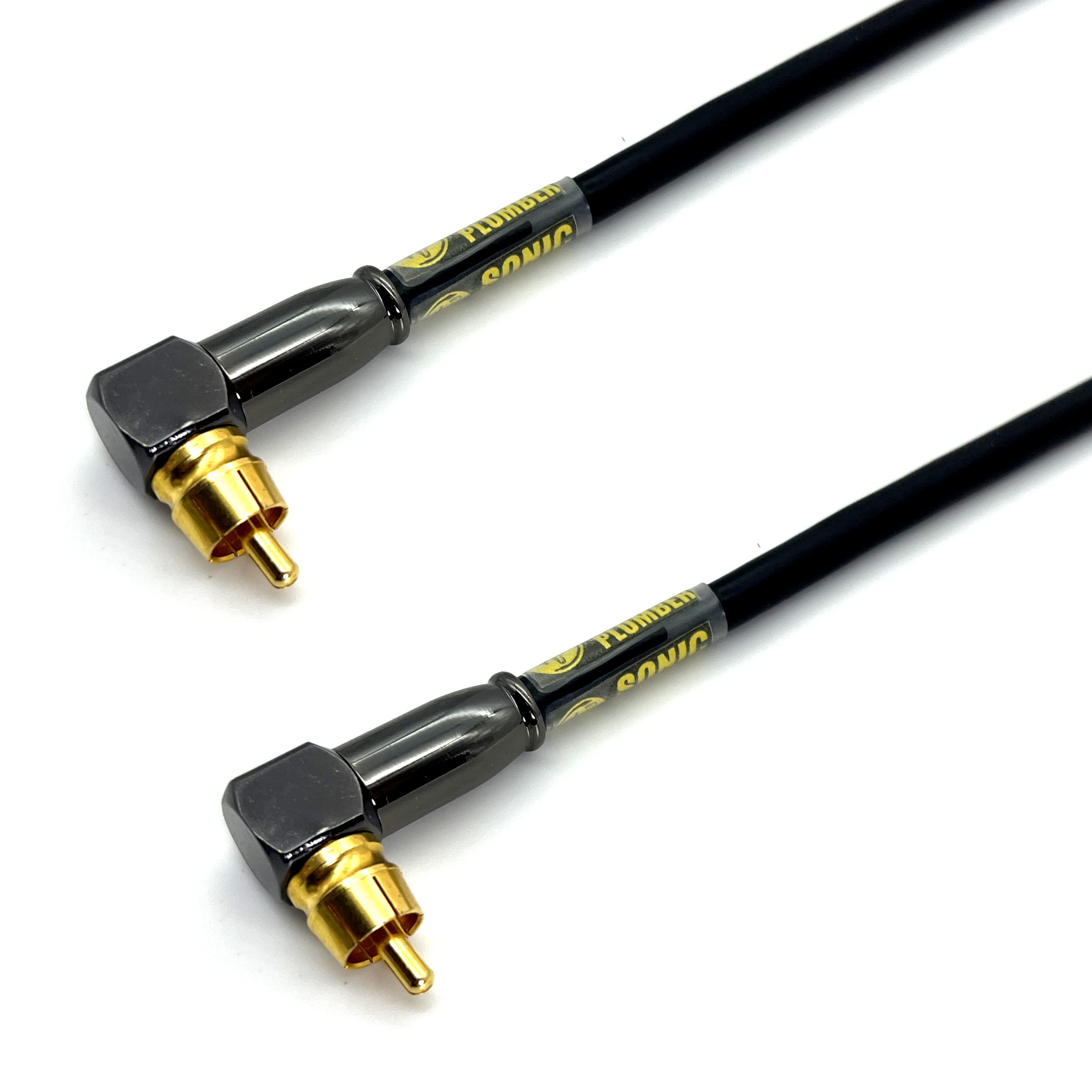Black and Gold RCA Right Angle Interconnect Cable with Cable Tie (3m / 9.84ft)
