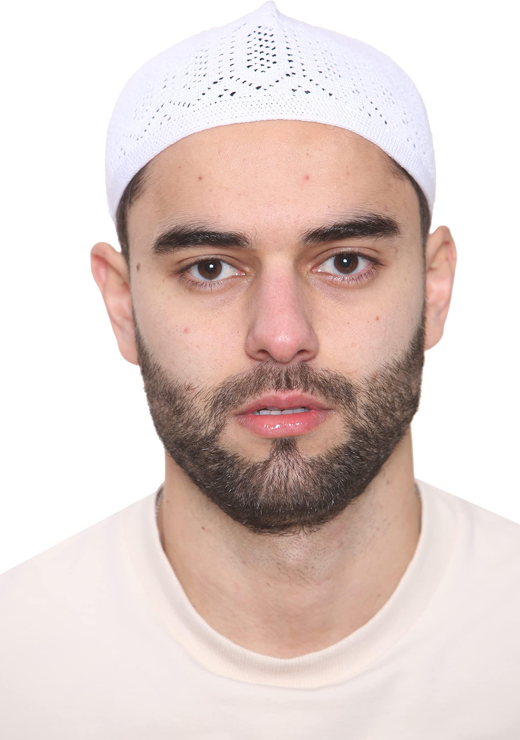 Qmart Namaz Cap Taqiyah Kufi Skull Beanies Hat Men Topi Turkey Prayer Cap Size : 21,22,23 Inches Stretchable can Wear (White), One Size